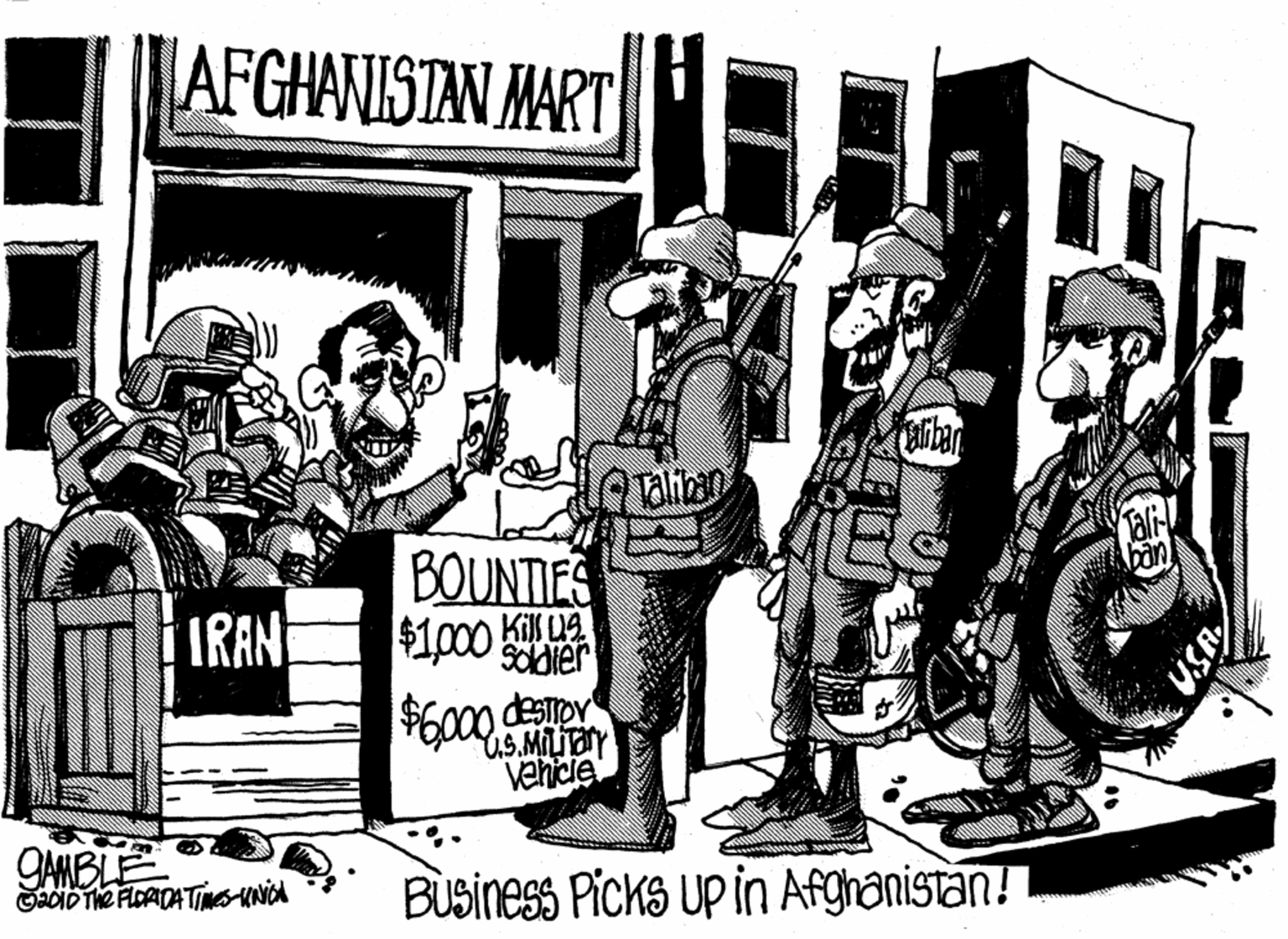 Event OCR: AFGHANISTAN MART Talizan al IRAN BOUNTIES $100 Sodier 6000desov US.MILITAY vehicie OAMBLE GadID THE FLOAIDATiNeS-UNCA BUsiness PickS Up in Afghanistan! AFGHANISTAN MART Talizan al IRAN BOUNTIES $100 Sodier 6000desov US.MILITAY vehicie OAMBLE GadID THE FLOAIDATiNeS-UNCA BUsiness PickS Up in Afghanistan!
