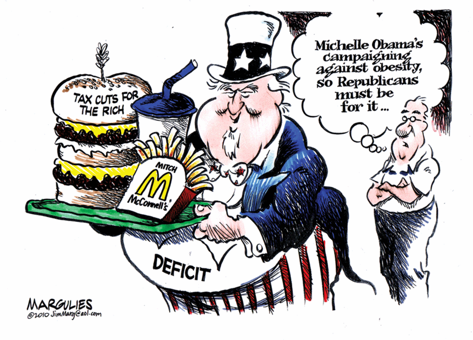 Drawing OCR: Michelle Obama's campaigining agairist óbesítyso Republicans must be for it. TAX CUTS FOR THE RICH ... MITCH M. McComell's DEFICIT MARGULIES Orolo Jimmarg Caol.com Michelle Obama's campaigining agairist óbesítyso Republicans must be for it. TAX CUTS FOR THE RICH ... MITCH M. McComell's DEFICIT MARGULIES Orolo Jimmarg Caol.com