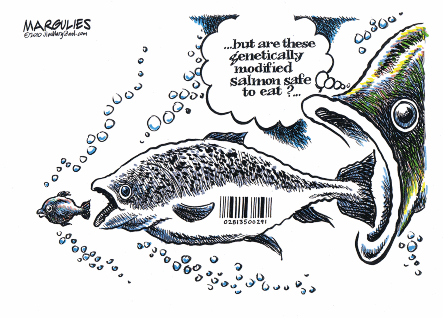 Fish OCR: MARGULIES Orio Jimlargeaol-com .but are these genetically modified salmon safe to eat ?. 02813500291 MARGULIES Orio Jimlargeaol-com .but are these genetically modified salmon safe to eat ?. 02813500291