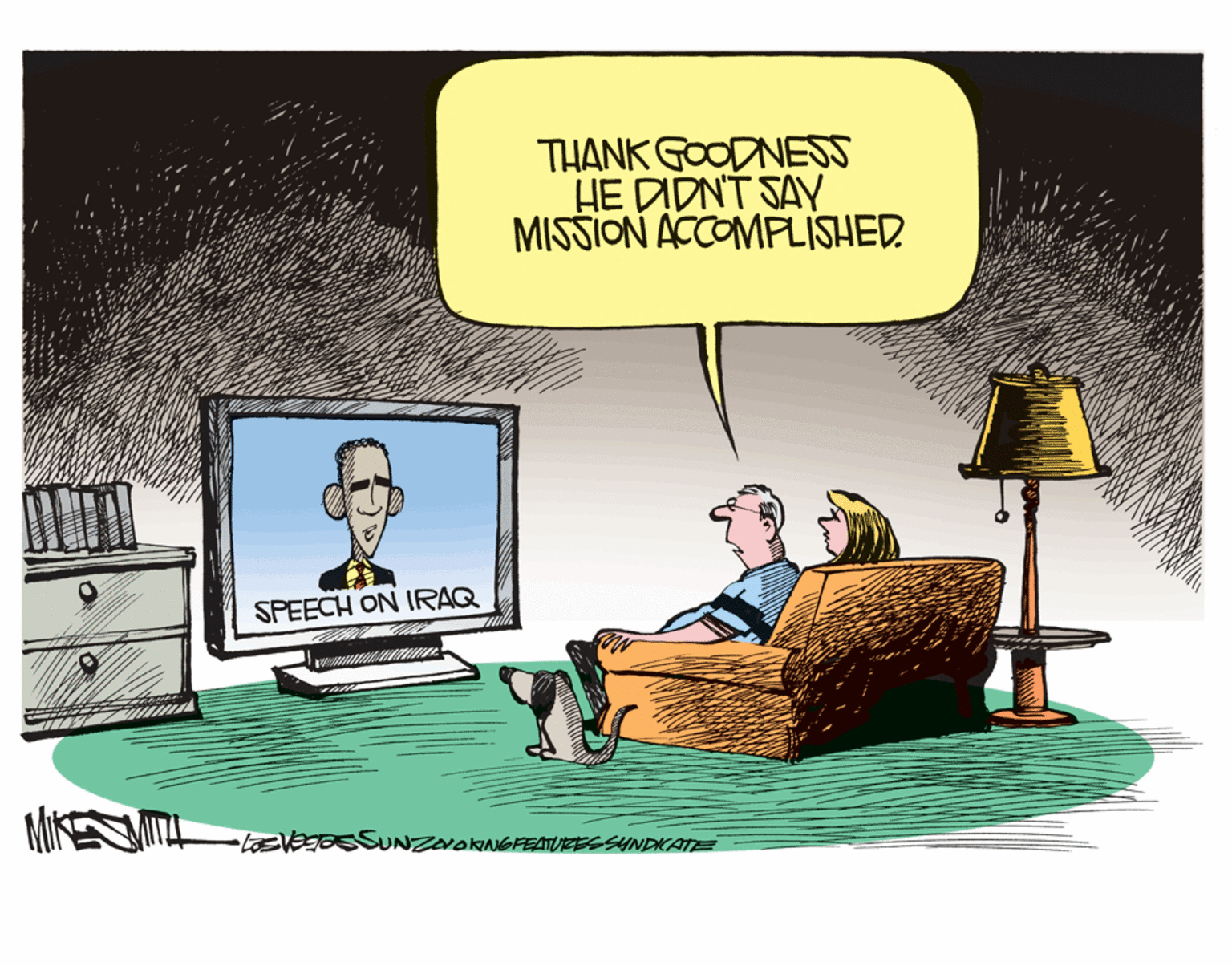 Pillow OCR: THANK GOODNESS HE DDNT SAY MISSION ACCOMPLISHED SPEECH ON IRAQ LasVESDSSUNZNORNGFEATURESSUNDIKATE THANK GOODNESS HE DDNT SAY MISSION ACCOMPLISHED SPEECH ON IRAQ LasVESDSSUNZNORNGFEATURESSUNDIKATE