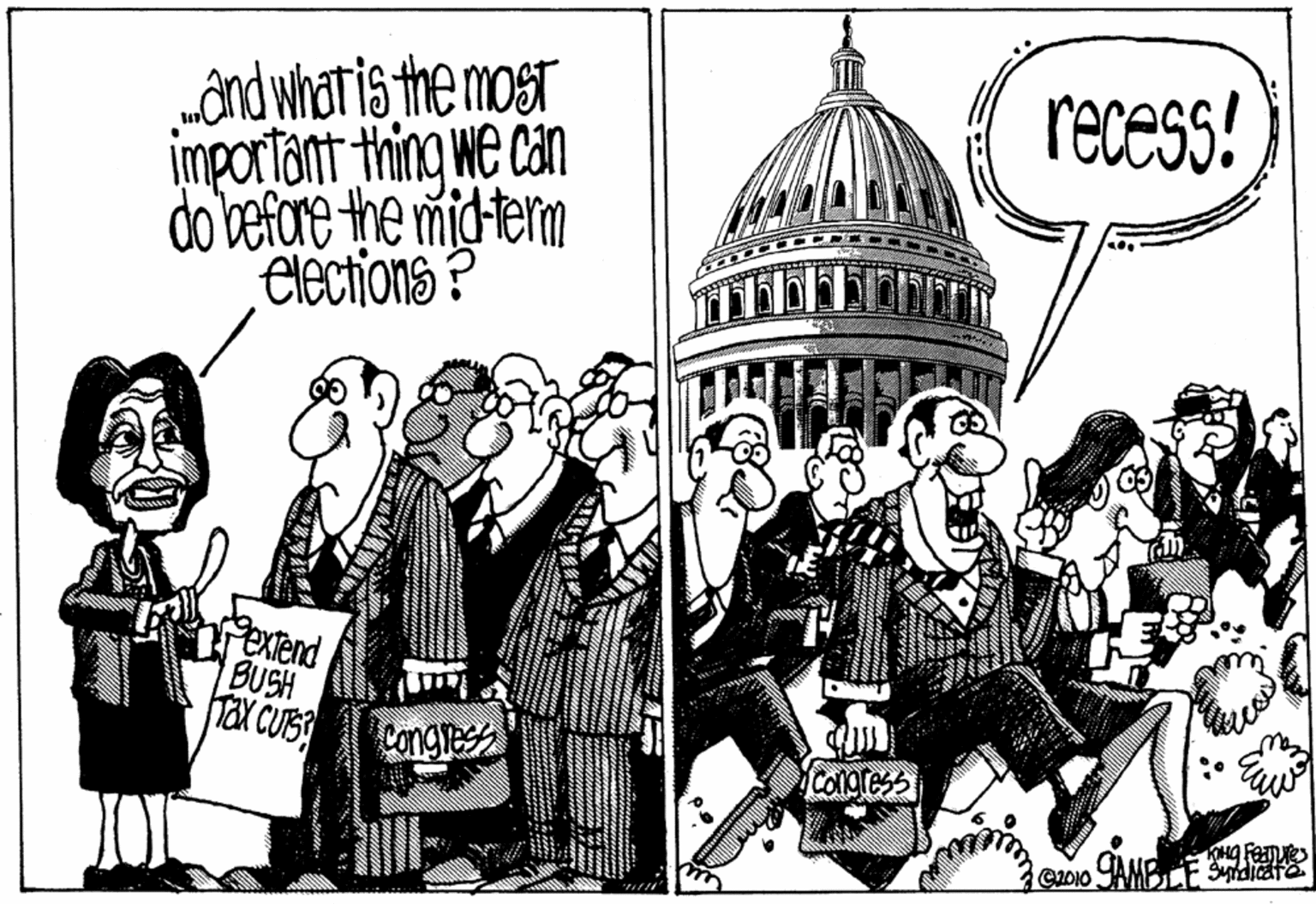 Poster OCR: „ônd what is the mosT important thing we can do before the mid-term elections ? recess! Pextend BUSH Tax CUIS Congles Congtess C2010 YAMBF S „ônd what is the mosT important thing we can do before the mid-term elections ? recess! Pextend BUSH Tax CUIS Congles Congtess C2010 YAMBF S