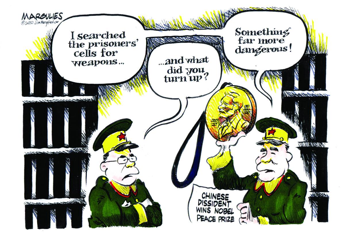 Comic book OCR: MARSULIES Something far more I searched the prisoners' cells for weapons... dangerous! .and what did youturn up? CHINESE DISSIDENT WINS NOBEL PEACE PRIZE MARSULIES Something far more I searched the prisoners' cells for weapons... dangerous! .and what did youturn up? CHINESE DISSIDENT WINS NOBEL PEACE PRIZE