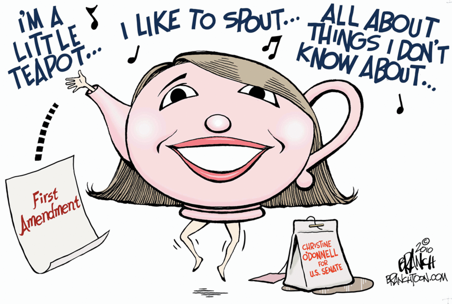 Line art OCR: iM A LITTLE TEAPOT. | LIKE TO SPOUT.. ALL ABOUT THINGS I DON'T 1 KNOW ABOUT. First Amendinent CHRISTINE ODONNELL FOR 010 U.S. SENATE iM A LITTLE TEAPOT. | LIKE TO SPOUT.. ALL ABOUT THINGS I DON'T 1 KNOW ABOUT. First Amendinent CHRISTINE ODONNELL FOR 010 U.S. SENATE