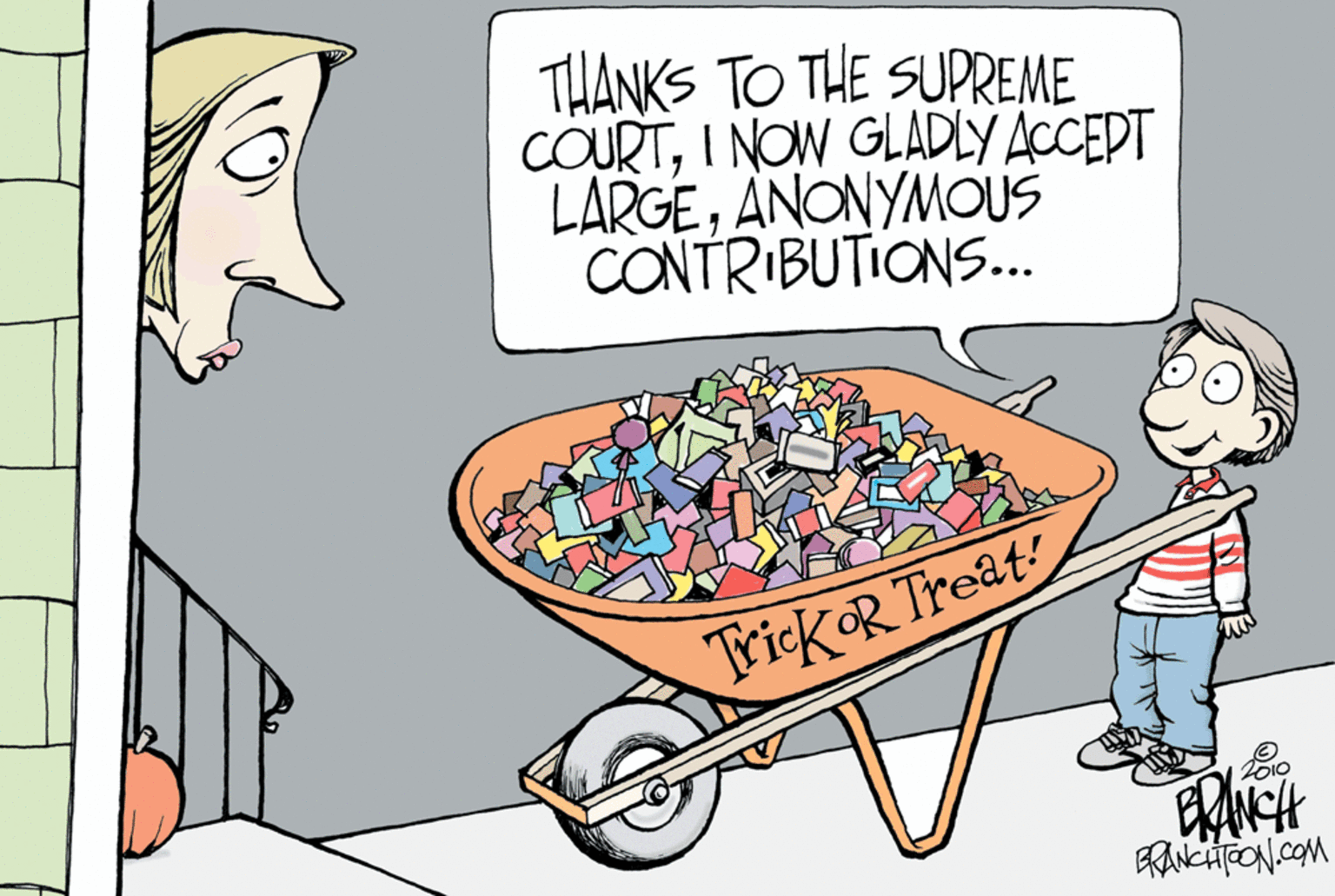 Conversation OCR: THANKS TO THE SUPREME COURTI NOW GLADLY ACCEPT LARGEANONYMOUS CONTRIBUTIONS.. TrickoR Treat 2010 EXANCH THANKS TO THE SUPREME COURTI NOW GLADLY ACCEPT LARGEANONYMOUS CONTRIBUTIONS.. TrickoR Treat 2010 EXANCH