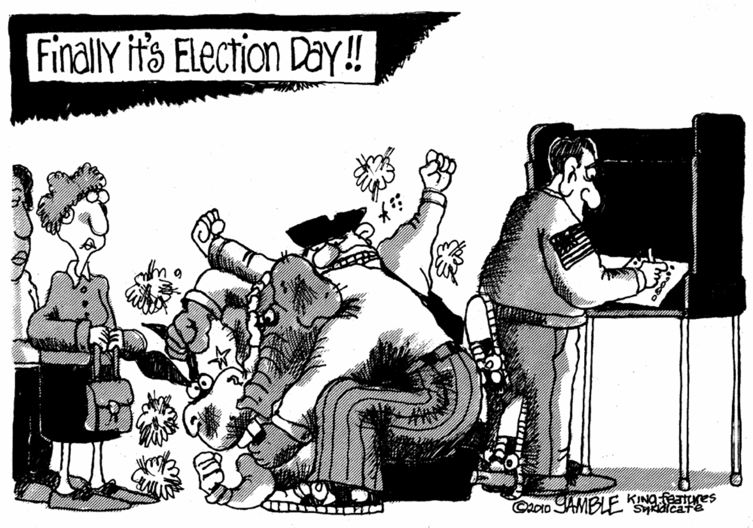 Line art OCR: Finally it's Election Day! imiitii CAcIo AMBLE KING features SyRdicate Finally it's Election Day! imiitii CAcIo AMBLE KING features SyRdicate