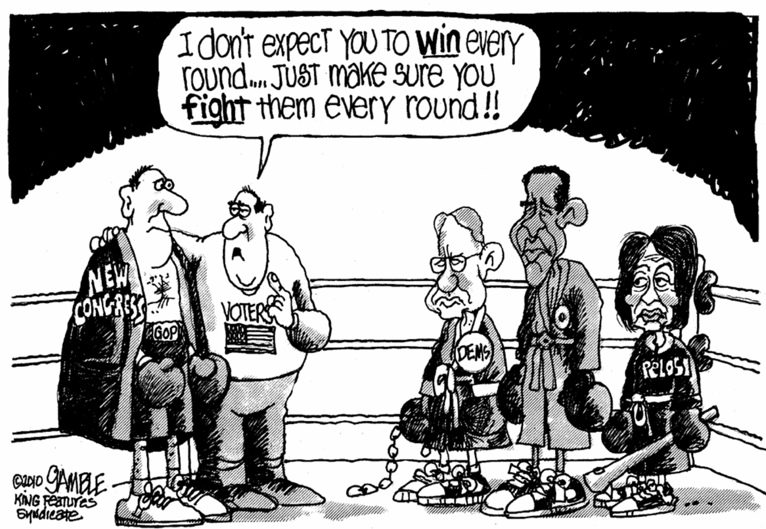 Illustration OCR: Idon't expect YOU TO Win every Tound.. JUST make sure you fight them every round! NEW CONGRSS VOTER DEMS CaNo GAMELE - KING FeaTUTes Idon't expect YOU TO Win every Tound.. JUST make sure you fight them every round! NEW CONGRSS VOTER DEMS CaNo GAMELE - KING FeaTUTes