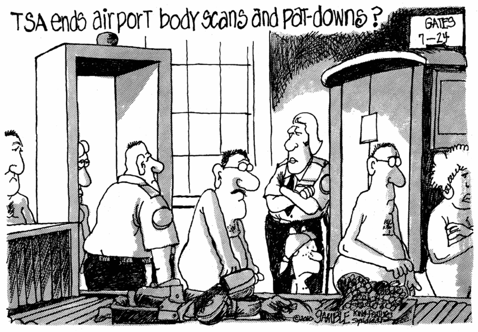 Drawing OCR: TSA ends airport body scans and Par-downS ? GATES 7-24 TSA ends airport body scans and Par-downS ? GATES 7-24