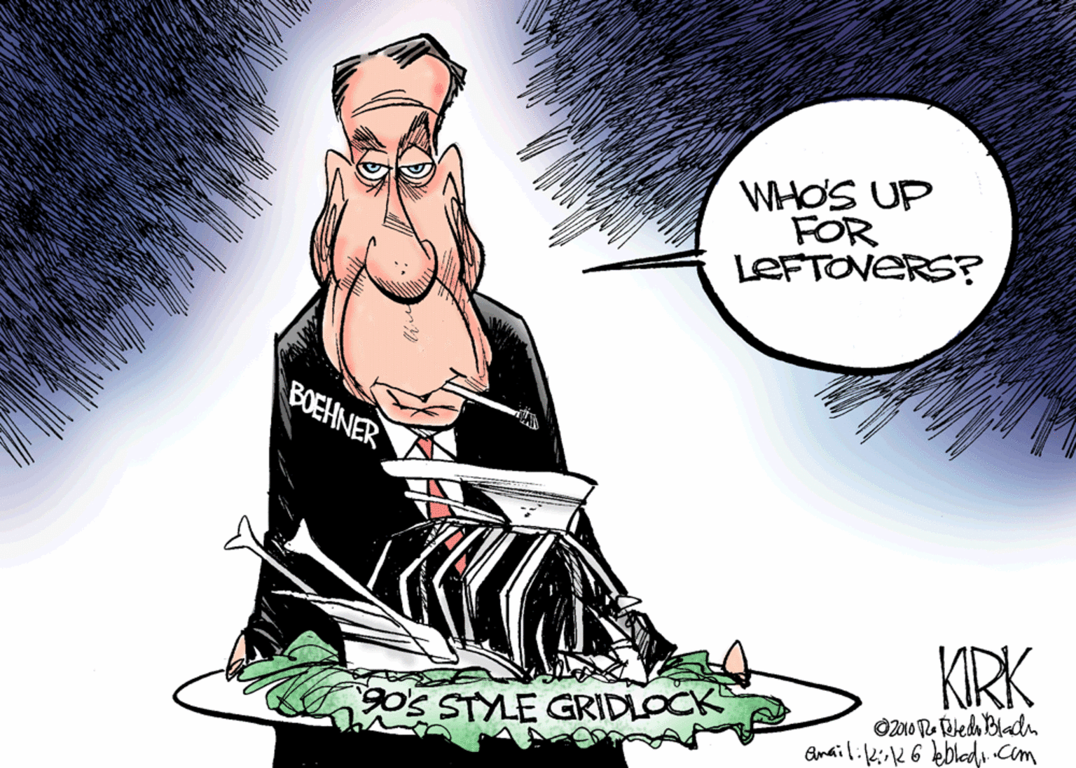 Illustration OCR: WHOS UP FOR LEFTOVERS? BOEHNER KIRK GOS STYLE GRIDLOCK Bmailikiik 6 kebledu.com WHOS UP FOR LEFTOVERS? BOEHNER KIRK GOS STYLE GRIDLOCK Bmailikiik 6 kebledu.com