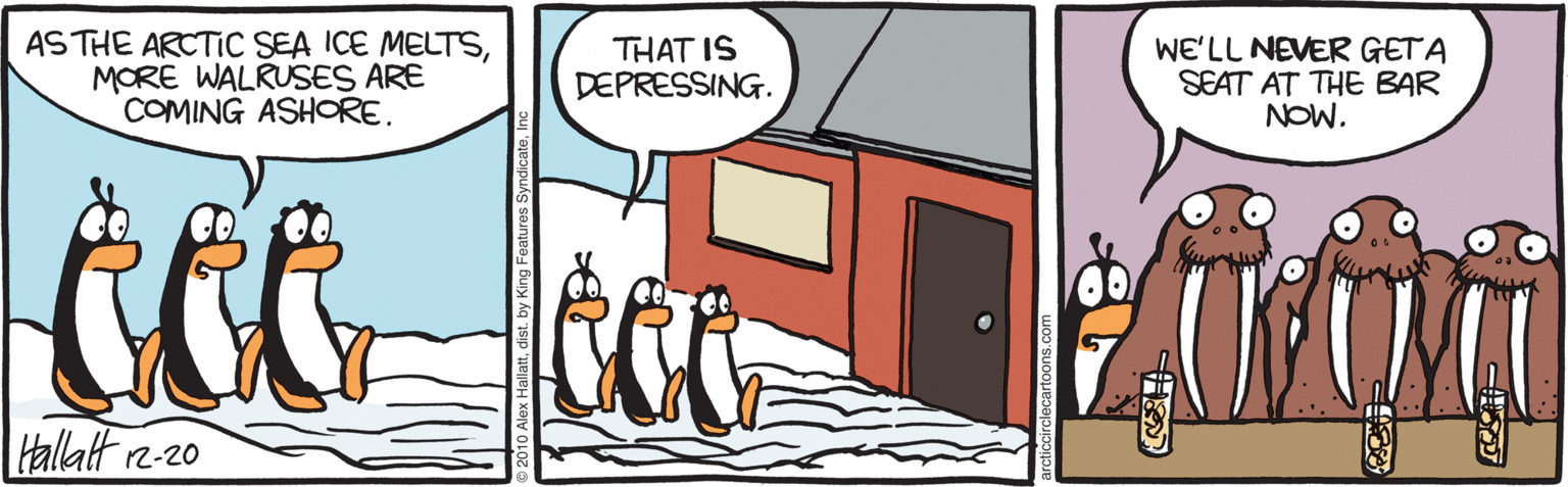 Humour OCR: AS THE ARCTIC SEA ICE MELTSMORE WALRUSES ARE COMING ASHORE. THAT IS WE'LL NEVER GETA SEAT AT THE BAR NOW. DEPRESSING. talalt r2-20 AS THE ARCTIC SEA ICE MELTSMORE WALRUSES ARE COMING ASHORE. THAT IS WE'LL NEVER GETA SEAT AT THE BAR NOW. DEPRESSING. talalt r2-20