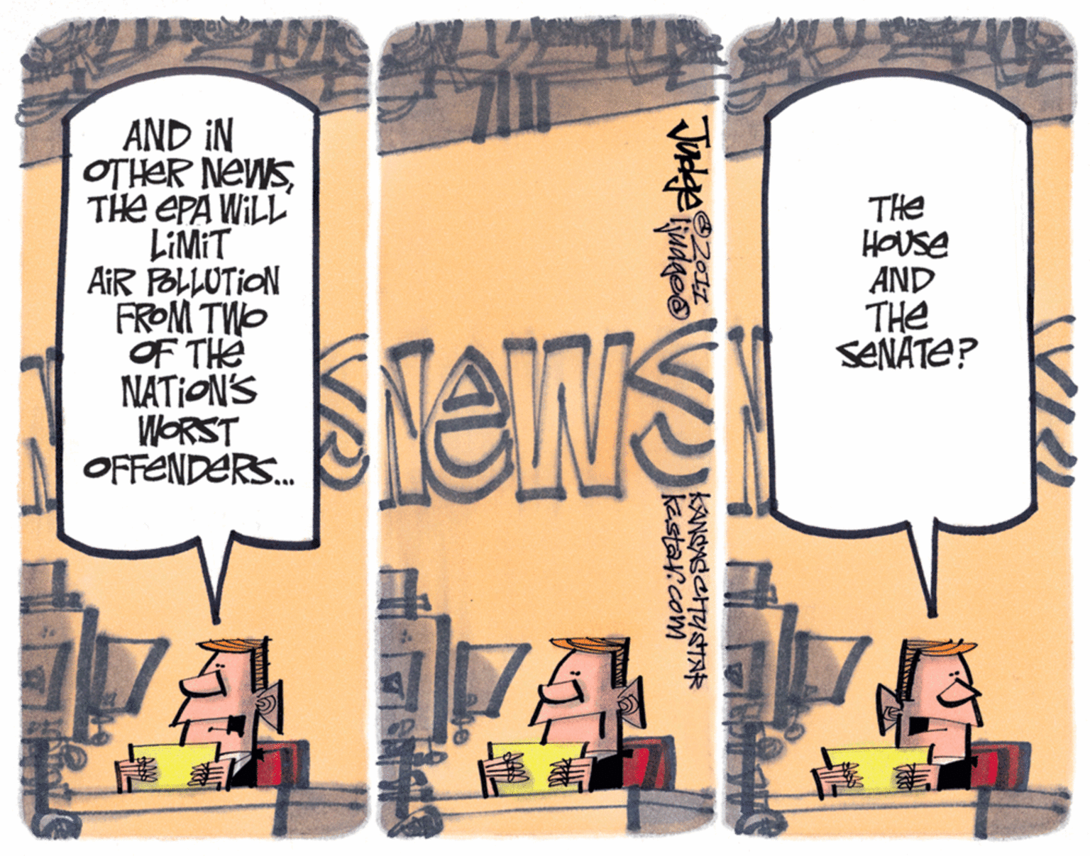 Rectangle OCR: AND IN OTHER NEWSTHE EPA WILL LIMIT AIR POLLUTION FROM TWO OF THE NATIONS WORST OFFENDERS. THe HOUse AND THe SENATE? KANCASCHUSTAR kestar.com AND IN OTHER NEWSTHE EPA WILL LIMIT AIR POLLUTION FROM TWO OF THE NATIONS WORST OFFENDERS. THe HOUse AND THe SENATE? KANCASCHUSTAR kestar.com