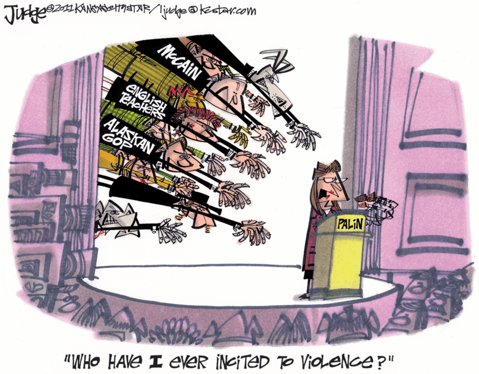 Artwork OCR: 02KANSYAHSTAR/ljudge@kestari.com McCAIN ALASKAN GOP PALIN "WHO HAVE I EVER INCITAD TO VioleNce ?" 02KANSYAHSTAR/ljudge@kestari.com McCAIN ALASKAN GOP PALIN "WHO HAVE I EVER INCITAD TO VioleNce ?"