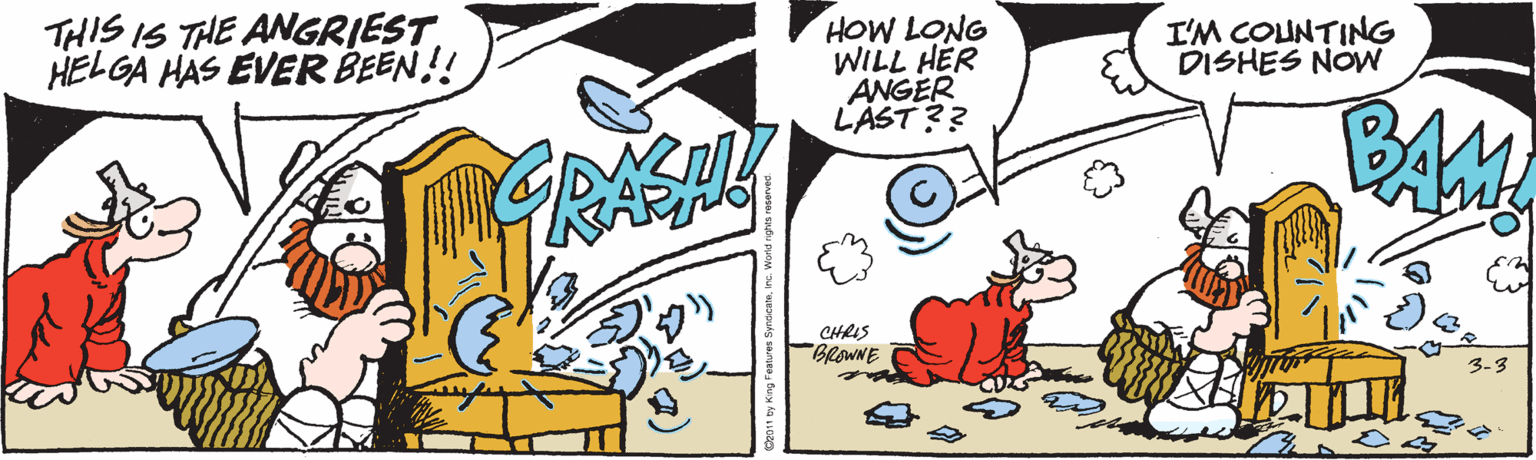 Line OCR: THIS IS THE ANGRIEST HELGA HAS EVER BEEN!! HOW LONG WILL HER ANGER LÁST ?? I'M COUNTING DISHES NOW GRASHL BAM CHRIS BROWNE 3-3 THIS IS THE ANGRIEST HELGA HAS EVER BEEN!! HOW LONG WILL HER ANGER LÁST ?? I'M COUNTING DISHES NOW GRASHL BAM CHRIS BROWNE 3-3