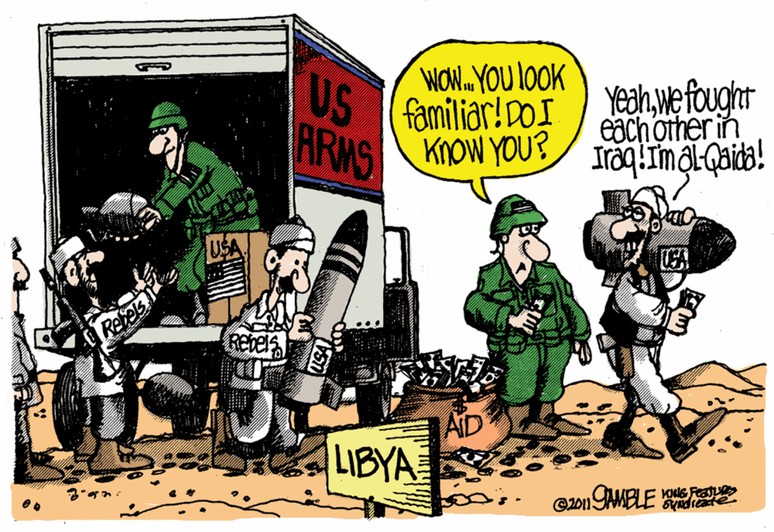Conversation OCR: WOw YOU LOOK US (familiar! DoI ARMS Yeahwe foughr eachother in Know YOU? USA Reb Rebel AID LIBYA WOw YOU LOOK US (familiar! DoI ARMS Yeahwe foughr eachother in Know YOU? USA Reb Rebel AID LIBYA