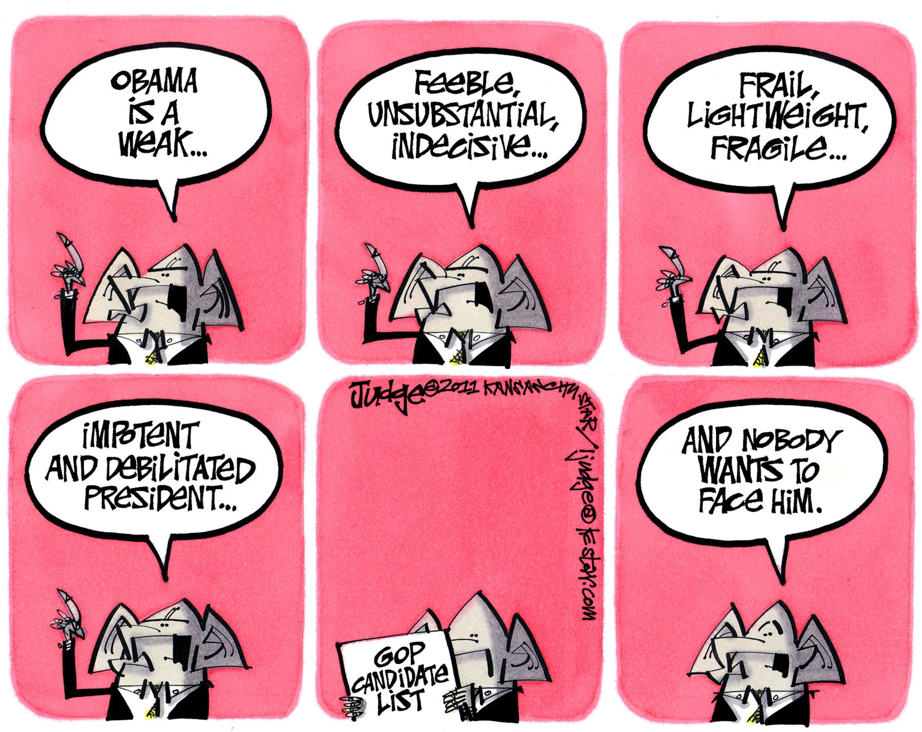Pink OCR: OBAMA IS A WEAK. FEEBLEINDECISIV.. FRAILFRAGILE. IMPTENT AND DEBILITATED PRESIDENT. AND NOBODY WANTS TO FACE HIM. GOP CANDIDATE LIST lindgetrcom OBAMA IS A WEAK. FEEBLEINDECISIV.. FRAILFRAGILE. IMPTENT AND DEBILITATED PRESIDENT. AND NOBODY WANTS TO FACE HIM. GOP CANDIDATE LIST lindgetrcom