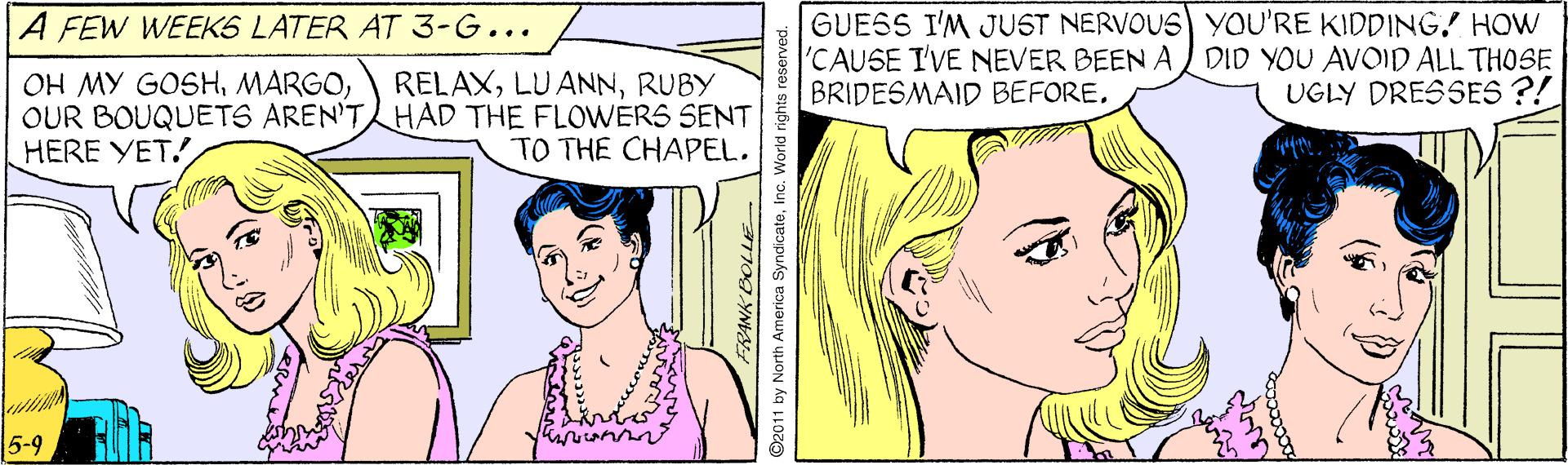 Facial expression OCR: GUESS I'M JUST NERVOUS) YOU'RE KIDDING! HOW 'CAUSE I'VE NEVER BEEN A DID YOU AVOID ALL THOSE BRIDESMAID BEFORE. A FEW WEEKS LATER AT 3-G... OH MY GOSHRUBY OUR BOUQUETS AREN'T HAD THE FLOWERS SENT HERE YET! UGLY DRESSES ?! TO THE CHAPEL. 5-9 ©2011 by North America SyndicateInc. World rights i GUESS I'M JUST NERVOUS) YOU'RE KIDDING! HOW 'CAUSE I'VE NEVER BEEN A DID YOU AVOID ALL THOSE BRIDESMAID BEFORE. A FEW WEEKS LATER AT 3-G... OH MY GOSHRUBY OUR BOUQUETS AREN'T HAD THE FLOWERS SENT HERE YET! UGLY DRESSES ?! TO THE CHAPEL. 5-9 ©2011 by North America SyndicateInc. World rights i