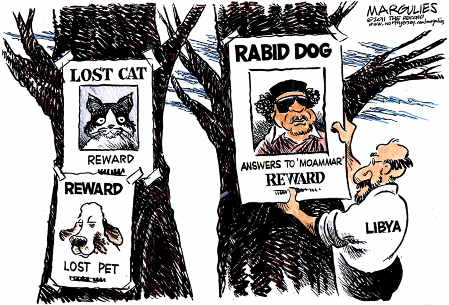 Illustration OCR: MARGULIES Cr01 THE RECOLO www.nonhjersey.com/malis RABID DOG LOST CAT REWARD ANSWERS TO'MOAMMAR REVARD REWARD LIBYA LOST PET MARGULIES Cr01 THE RECOLO www.nonhjersey.com/malis RABID DOG LOST CAT REWARD ANSWERS TO'MOAMMAR REVARD REWARD LIBYA LOST PET