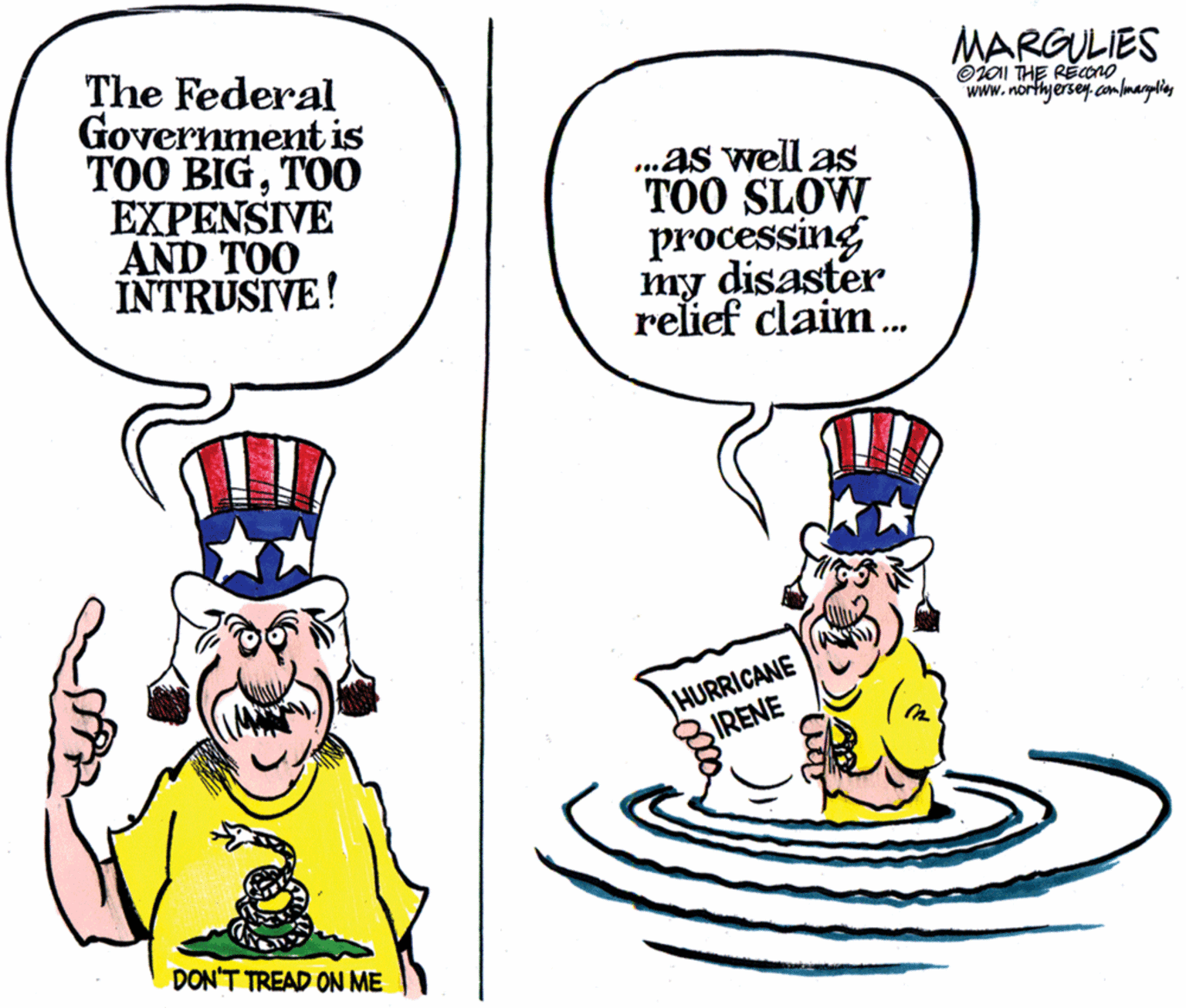 Happy OCR: MARGULIES Oj0I THE RECONO www.nortyersey.commagylies The Federal Government is TOO BIGTOO EXPENSIVE AND TOO INTRUSIVE! as well as TOO SLOW processing my disaster relief claim. ... HURRICANE BIRENE DON'T TREAD ON ME MARGULIES Oj0I THE RECONO www.nortyersey.commagylies The Federal Government is TOO BIGTOO EXPENSIVE AND TOO INTRUSIVE! as well as TOO SLOW processing my disaster relief claim. ... HURRICANE BIRENE DON'T TREAD ON ME