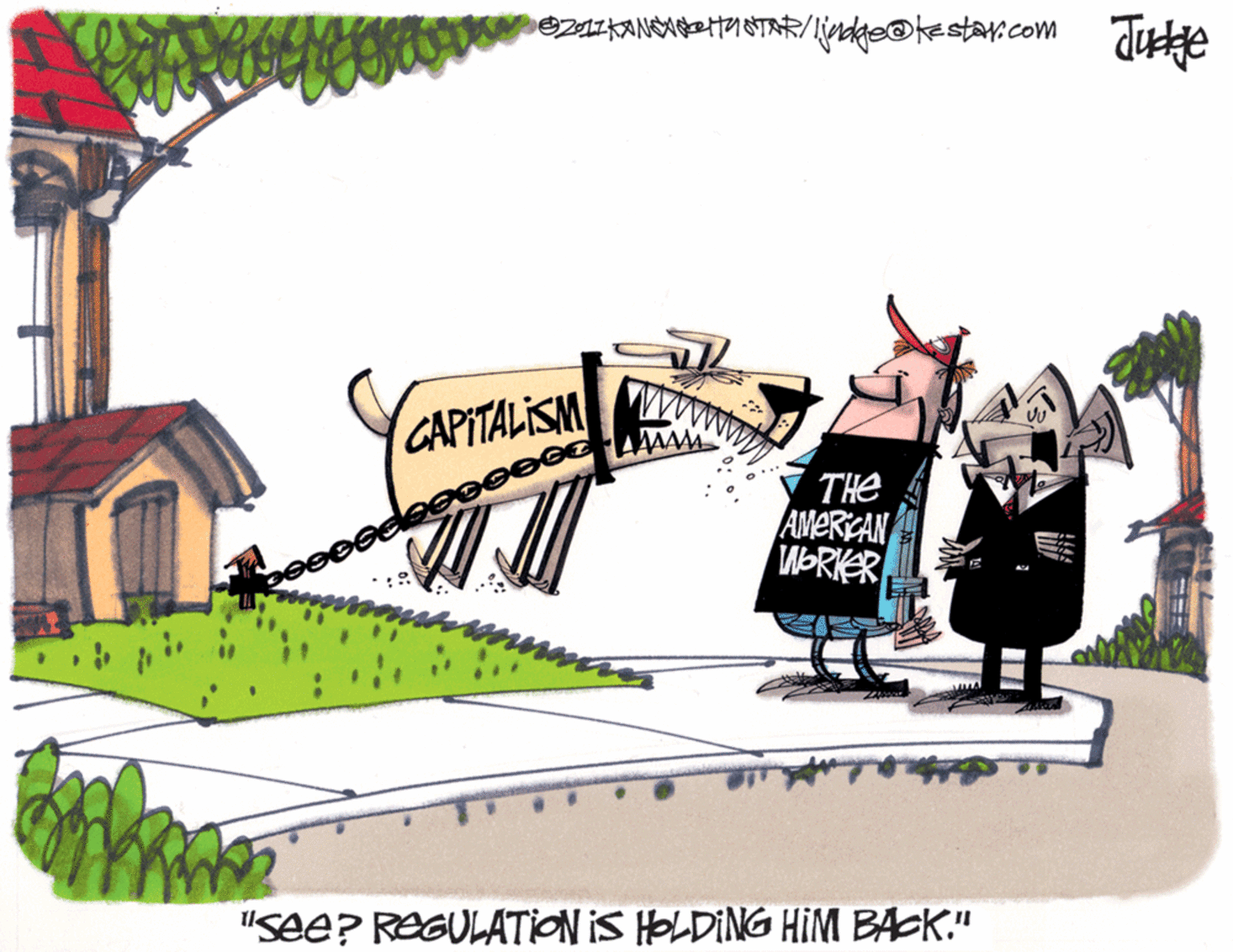 Parallel OCR: /indge .com Jute CAPITALISM THe AMERCAN WORKER "See? REGULATION IS HOLDING HiM BACK." /indge .com Jute CAPITALISM THe AMERCAN WORKER "See? REGULATION IS HOLDING HiM BACK."