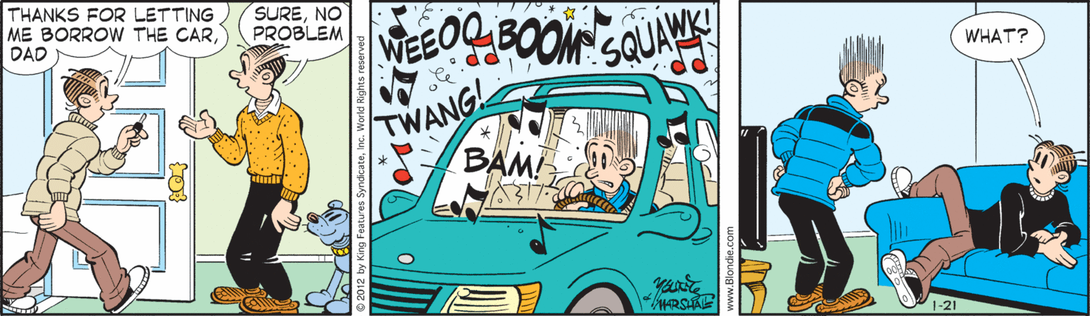 Vehicle OCR: THANKS FOR LETTING ME BORROW THE CARDAD SURENO PROBLEM MEEOO BOOMSQUA SQUAWK WHAT? TWANG! BAM youte /MARSHAE 1-21 THANKS FOR LETTING ME BORROW THE CARDAD SURENO PROBLEM MEEOO BOOMSQUA SQUAWK WHAT? TWANG! BAM youte /MARSHAE 1-21