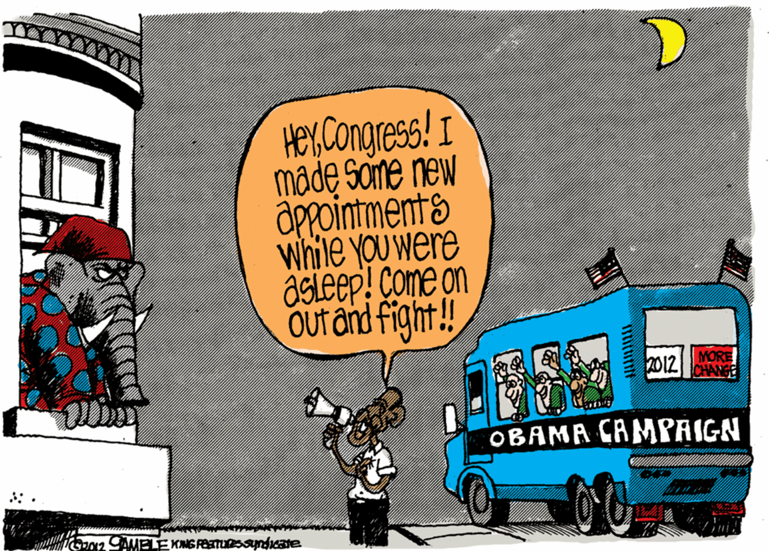 Illustration OCR: HexCongress! I made Some new appointments while you were asLeep! Come on Out and fight! 2012 OBAMA CAMPAIGN AMELEKNGFeTuassyndcane HexCongress! I made Some new appointments while you were asLeep! Come on Out and fight! 2012 OBAMA CAMPAIGN AMELEKNGFeTuassyndcane