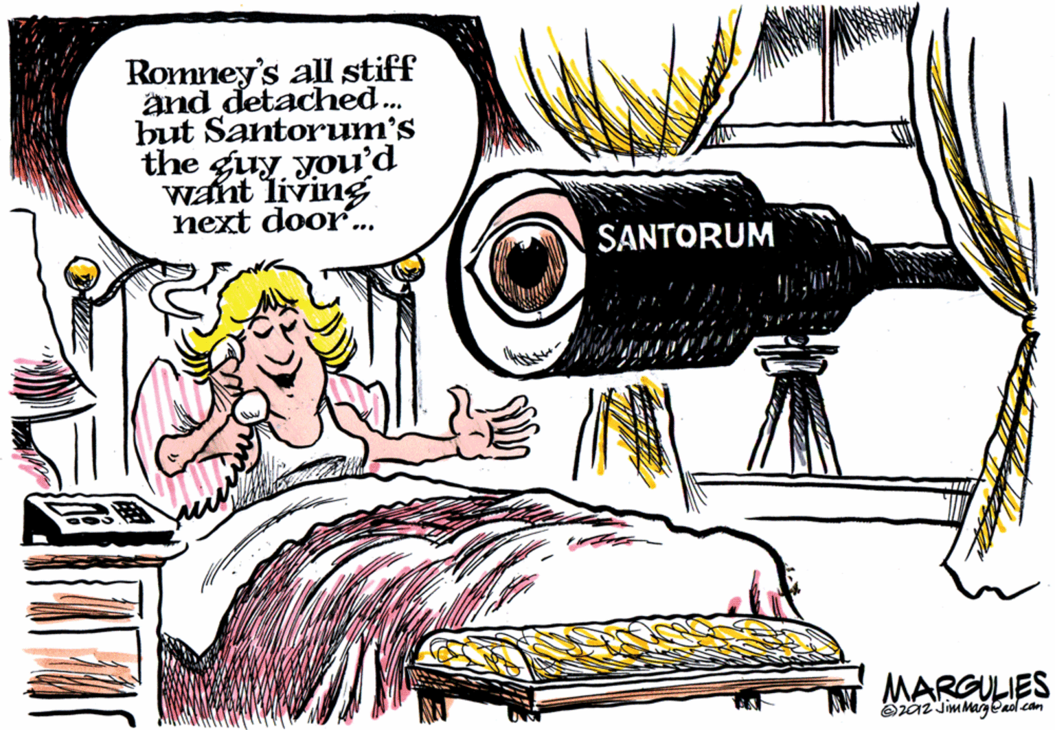 Line art OCR: Romney's all stiff and detached.. but Santorum's the guy you'd want living next door.. ... SANTORUM MARGULIES za2 JimMargead.can Romney's all stiff and detached.. but Santorum's the guy you'd want living next door.. ... SANTORUM MARGULIES za2 JimMargead.can