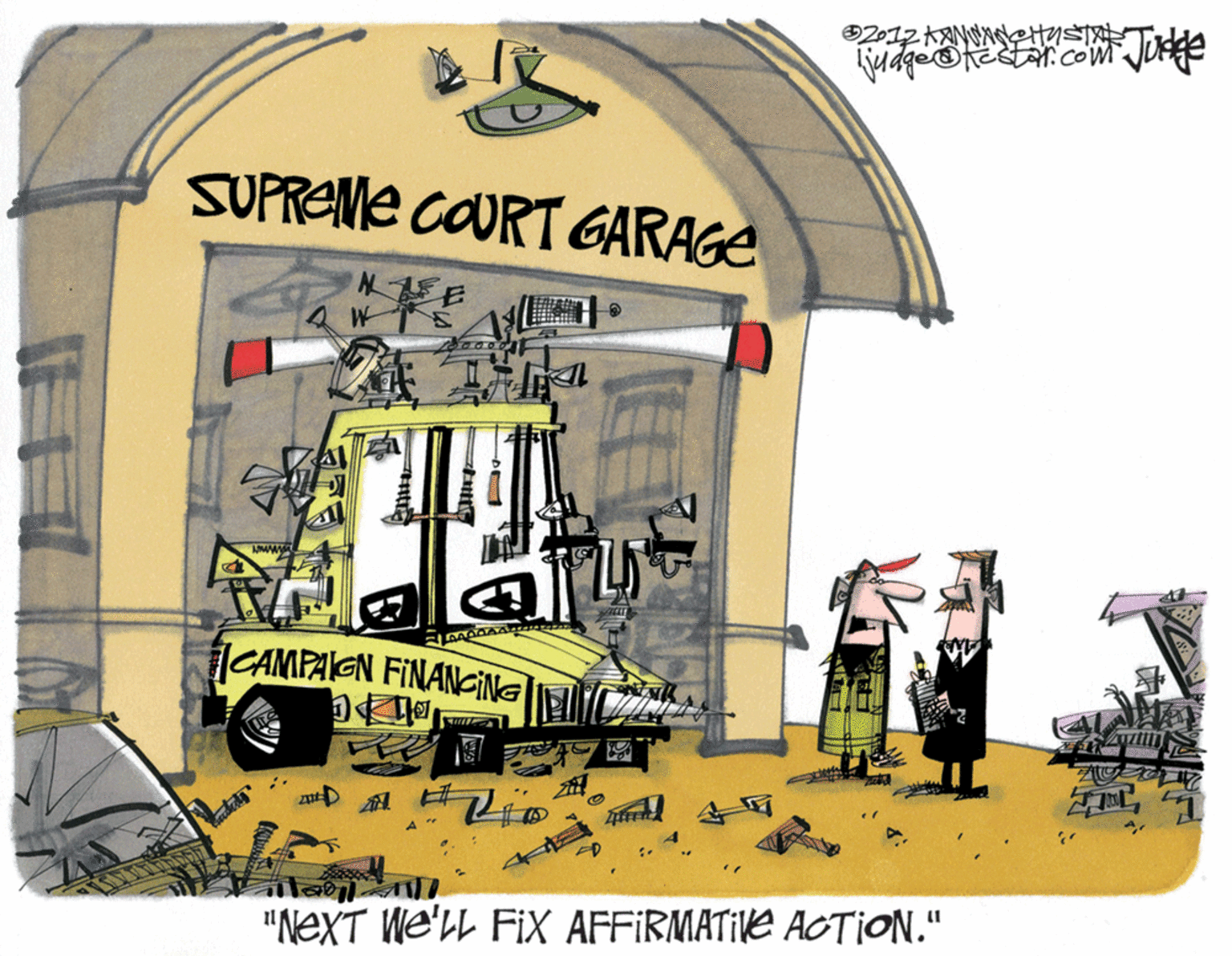 Facade OCR: SUPREME COURT GARAGE fCAMPAIGN FINANKING ELAA "NEXT We'LL FiX AFFIRMATIKE ACTION." SUPREME COURT GARAGE fCAMPAIGN FINANKING ELAA "NEXT We'LL FiX AFFIRMATIKE ACTION."