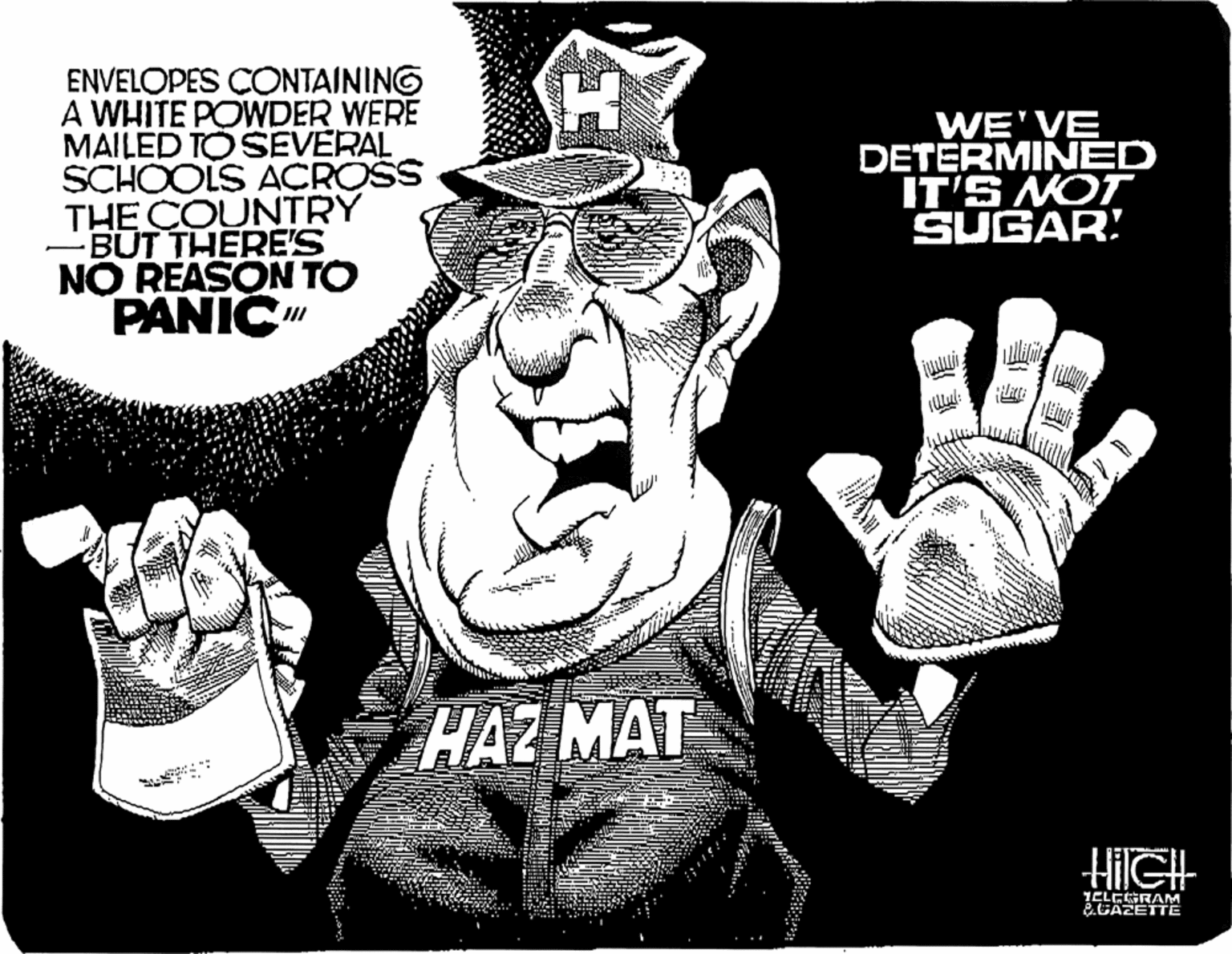 Thumb OCR: ENVELOPES CONTAINING A WHITE POWDER WERE MAILED TO SEVERAL SCHOOLS ACROŠS THE COUNTRY -BUT THERE'S NO REASON TO PANIC" WE'VE DETERMINED IT'S MOT SUGAR! HAZ MAT HIIGH TELEGRAM 2.GÄZETTE ENVELOPES CONTAINING A WHITE POWDER WERE MAILED TO SEVERAL SCHOOLS ACROŠS THE COUNTRY -BUT THERE'S NO REASON TO PANIC" WE'VE DETERMINED IT'S MOT SUGAR! HAZ MAT HIIGH TELEGRAM 2.GÄZETTE