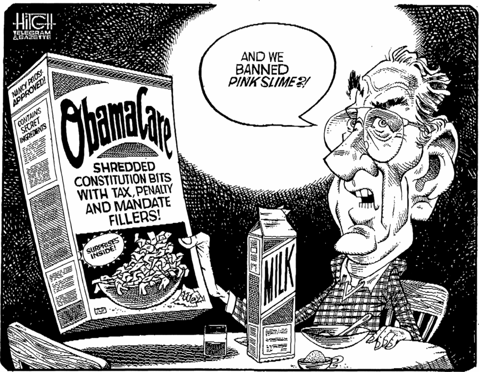 Rectangle OCR: HiIGH YELECRAM 2BAZETrE NANCY PEOSY APPROVED! Ghana AND WE BANNED PINK SLIME 2! CONTAINS SICRET INGREDENTS S SHREDDED CONSTITUTION BITS WITH TAXPENALTÝ AND MANDATE FILLERS! SURPRISES INSIDE! 3 .. HiIGH YELECRAM 2BAZETrE NANCY PEOSY APPROVED! Ghana AND WE BANNED PINK SLIME 2! CONTAINS SICRET INGREDENTS S SHREDDED CONSTITUTION BITS WITH TAXPENALTÝ AND MANDATE FILLERS! SURPRISES INSIDE! 3 ..