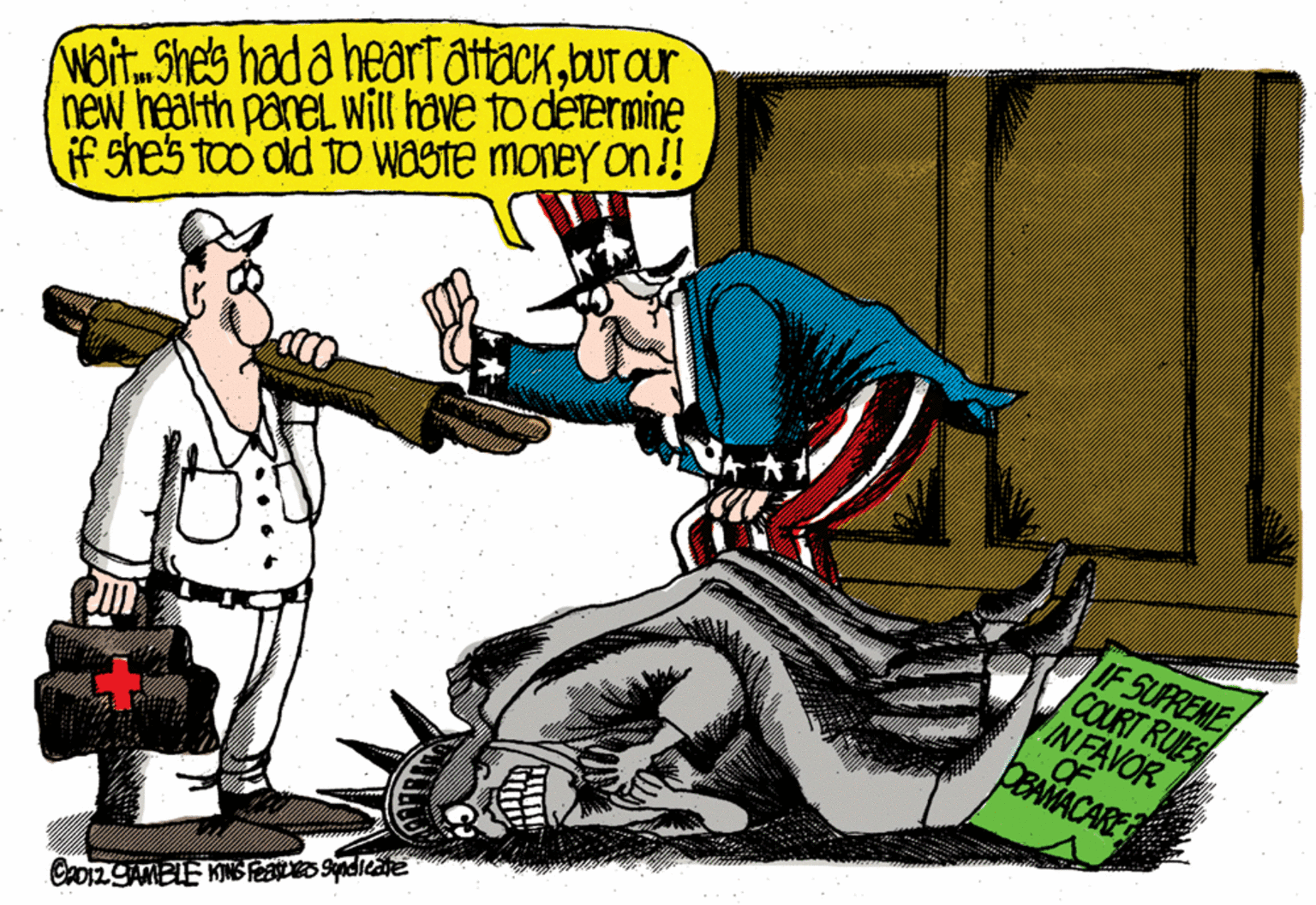Rectangle OCR: WoitShets had a hearT attackturaur new health panel will have to derermine if she's too dld to Waste money on !! IF SUPREME COURT RUES IN FAVOR OF PEAMACARE WoitShets had a hearT attackturaur new health panel will have to derermine if she's too dld to Waste money on !! IF SUPREME COURT RUES IN FAVOR OF PEAMACARE