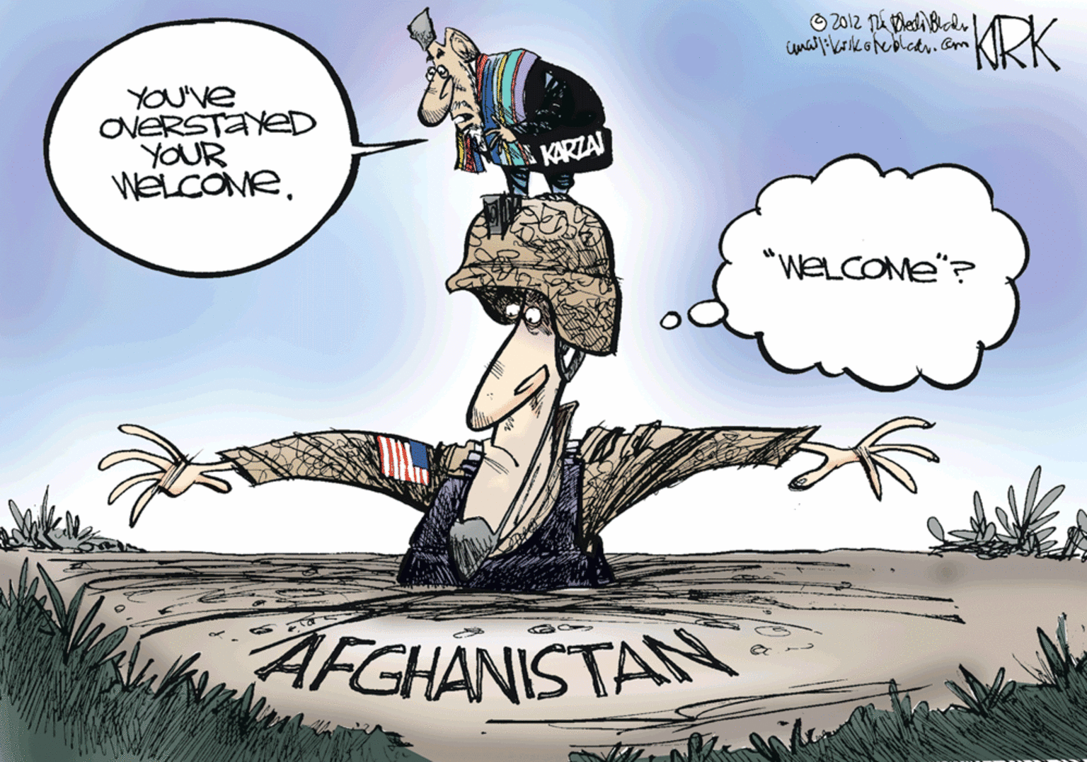 Humour OCR: KRK YOU'Ve ONERSTAYED YOUR WELCOME. KARZAI "WELCOME"? AFGHANISTAN KRK YOU'Ve ONERSTAYED YOUR WELCOME. KARZAI "WELCOME"? AFGHANISTAN