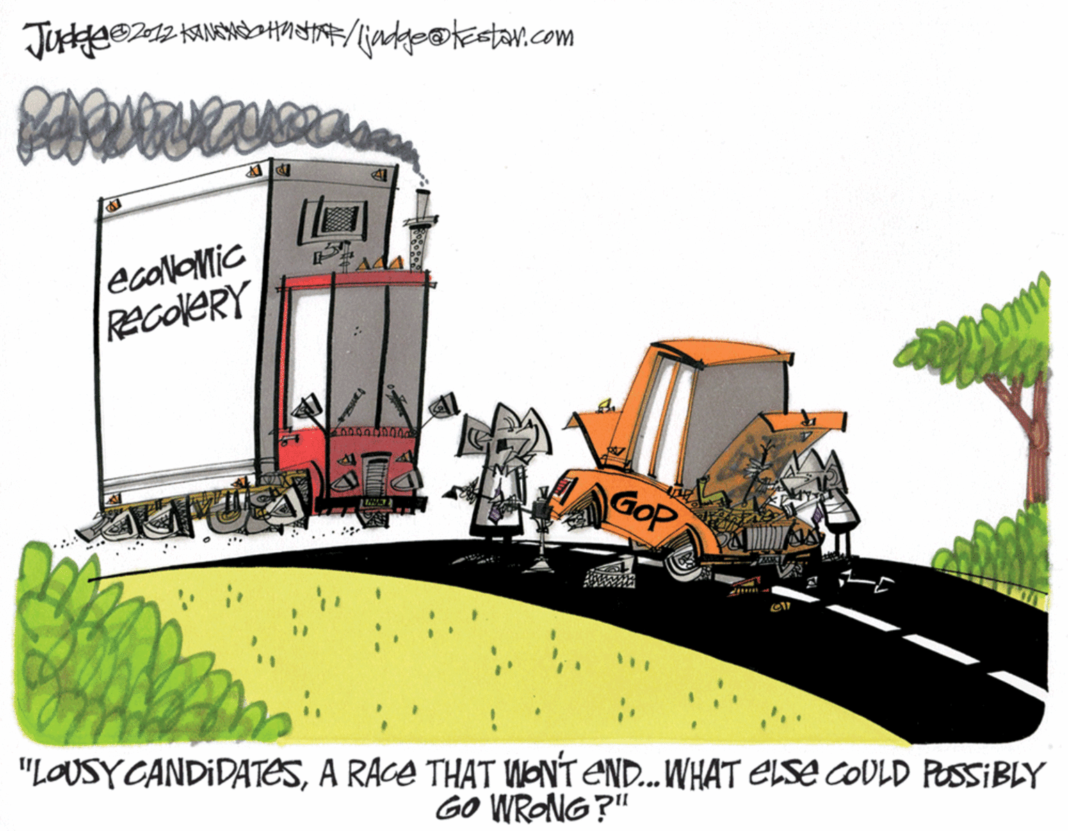 Artwork OCR: com lecallaMic REcoleRY GOP .... "LOUSYCANDIDATESA RACE THAT WONT EN.. WHAT ELse COULD POSSIBLY GO WRONG ?" com lecallaMic REcoleRY GOP .... "LOUSYCANDIDATESA RACE THAT WONT EN.. WHAT ELse COULD POSSIBLY GO WRONG ?"