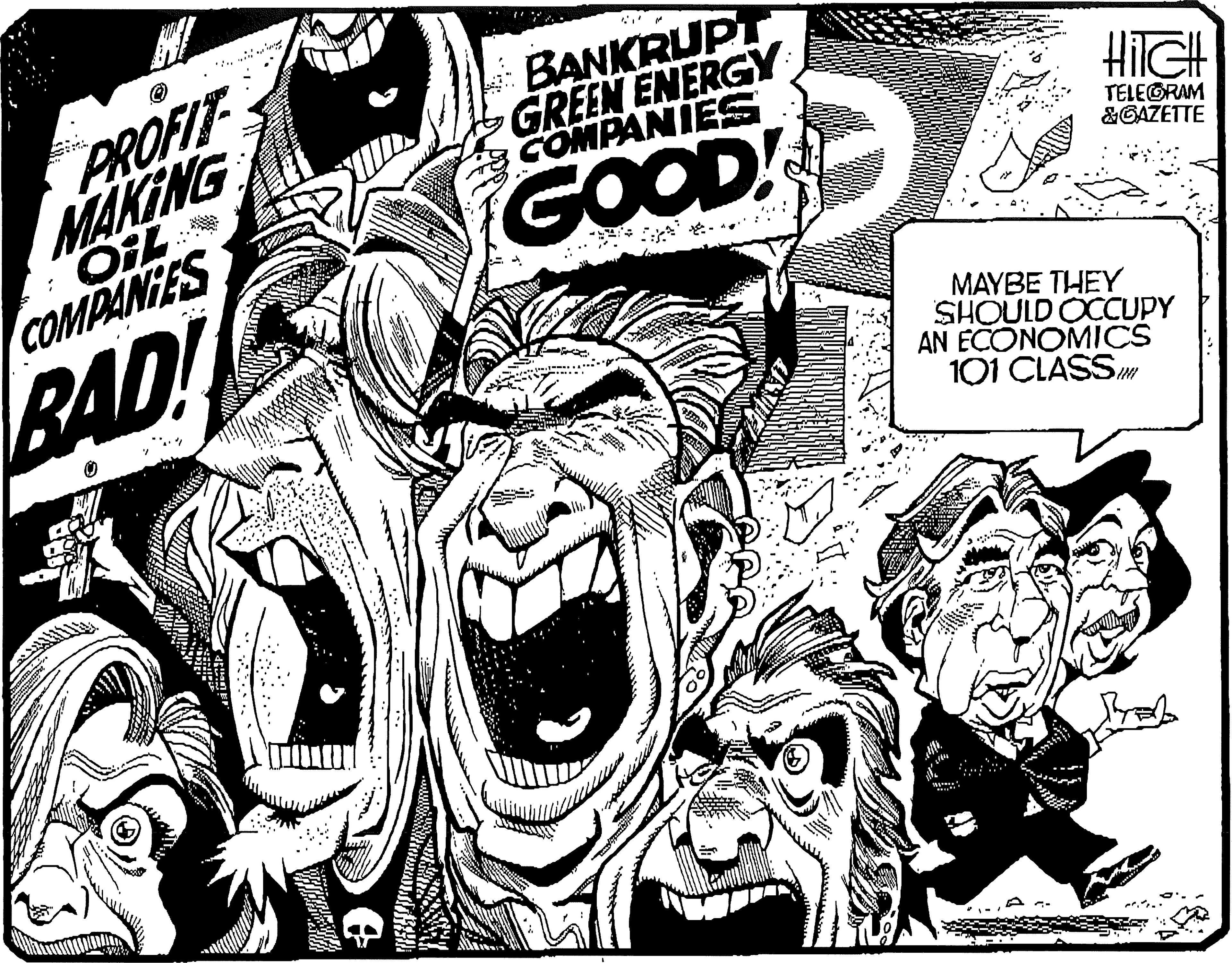 Comic book OCR: PROFIT MAKING OL COMPANIES BANKRUPT GREEN ENERGY COMPANIES HilGH GOOD! TELEORAM &GAZETTE BAD! MAYBE THEY SHOULD OCCUPY AN ECONOMICS 101 CLASSm PROFIT MAKING OL COMPANIES BANKRUPT GREEN ENERGY COMPANIES HilGH GOOD! TELEORAM &GAZETTE BAD! MAYBE THEY SHOULD OCCUPY AN ECONOMICS 101 CLASSm