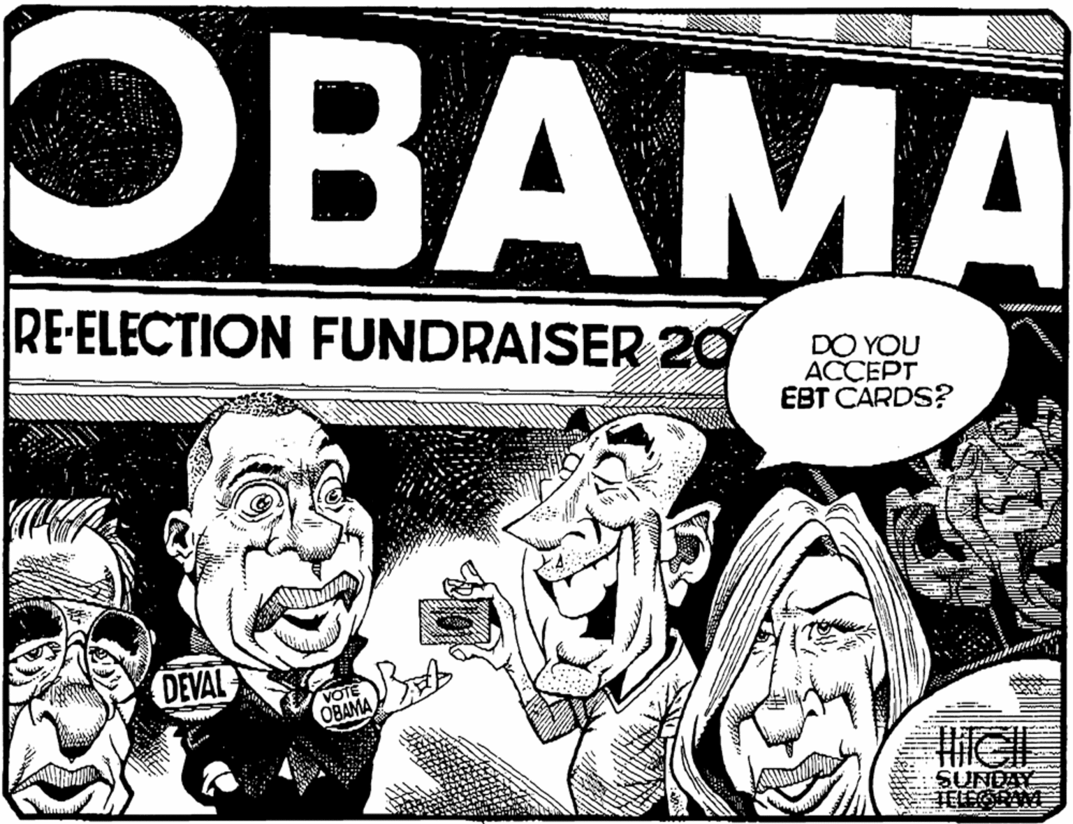Monochrome photography OCR: ????? RE-ELECTION FUNDRAISER 20 DO YOU ?????? ??? ?ARDS? DEVAL VOTE OBAMA SUNDAY ????? RE-ELECTION FUNDRAISER 20 DO YOU ?????? ??? ?ARDS? DEVAL VOTE OBAMA SUNDAY