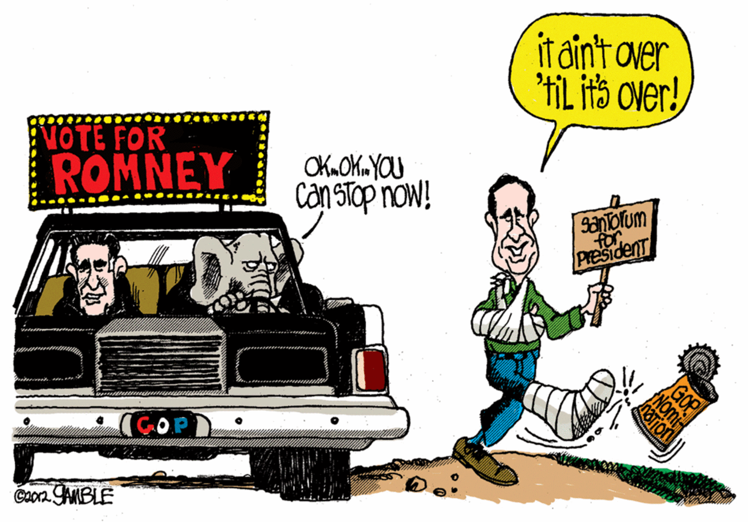 Tire OCR: it ain't over *tiL it5 oler! VOTE FOR OKOKAYOU Can STop nOW! ROMNEY Sanolum PresidenT Coor2 YAMBLE it ain't over *tiL it5 oler! VOTE FOR OKOKAYOU Can STop nOW! ROMNEY Sanolum PresidenT Coor2 YAMBLE