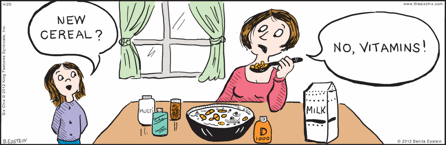 Rectangle OCR: www.thesixchix.com 4/20 NEW NOVITAMINS! CEREAL? MULTI MILK 1000 8.EPSTEIN © 2012 Benita Epstein Six Chix 2012 King Features SyndicateInc. www.thesixchix.com 4/20 NEW NOVITAMINS! CEREAL? MULTI MILK 1000 8.EPSTEIN © 2012 Benita Epstein Six Chix 2012 King Features Syndicate