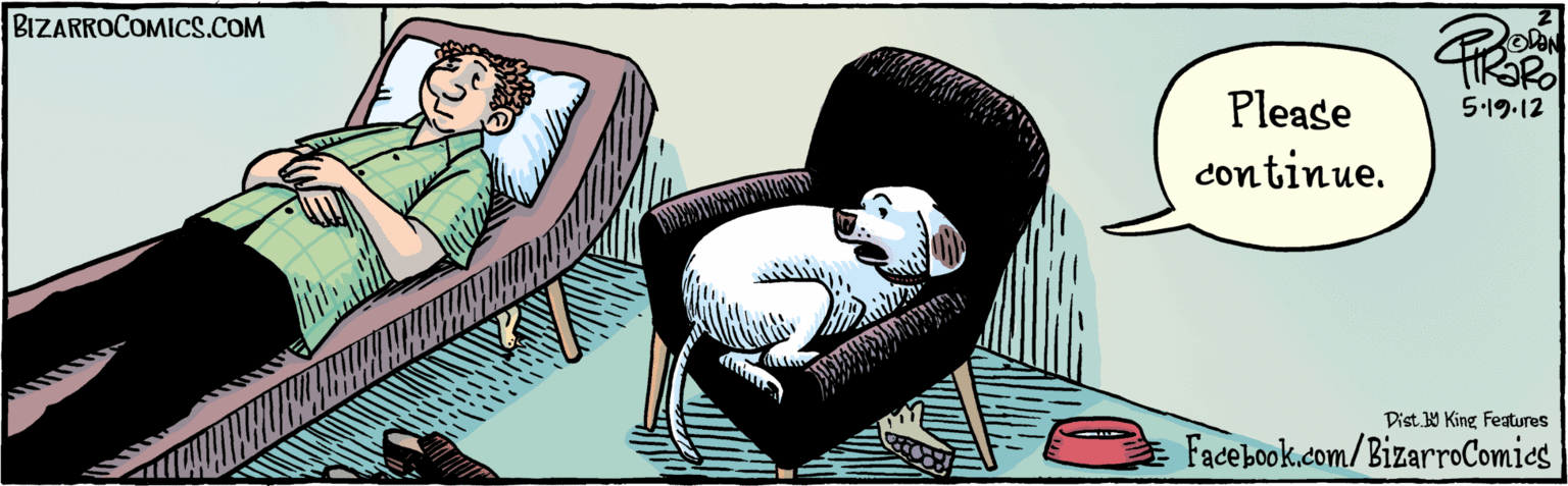 Drawing OCR: Facebook.com/BizarroComics ikaRo. 5.19.12 Please continue. BIZARROCOMICS.COM Dist. 9 King Features Facebook.com/BizarroComics ikaRo. 5.19.12 Please continue. BIZARROCOMICS.COM Dist. 9 King Features