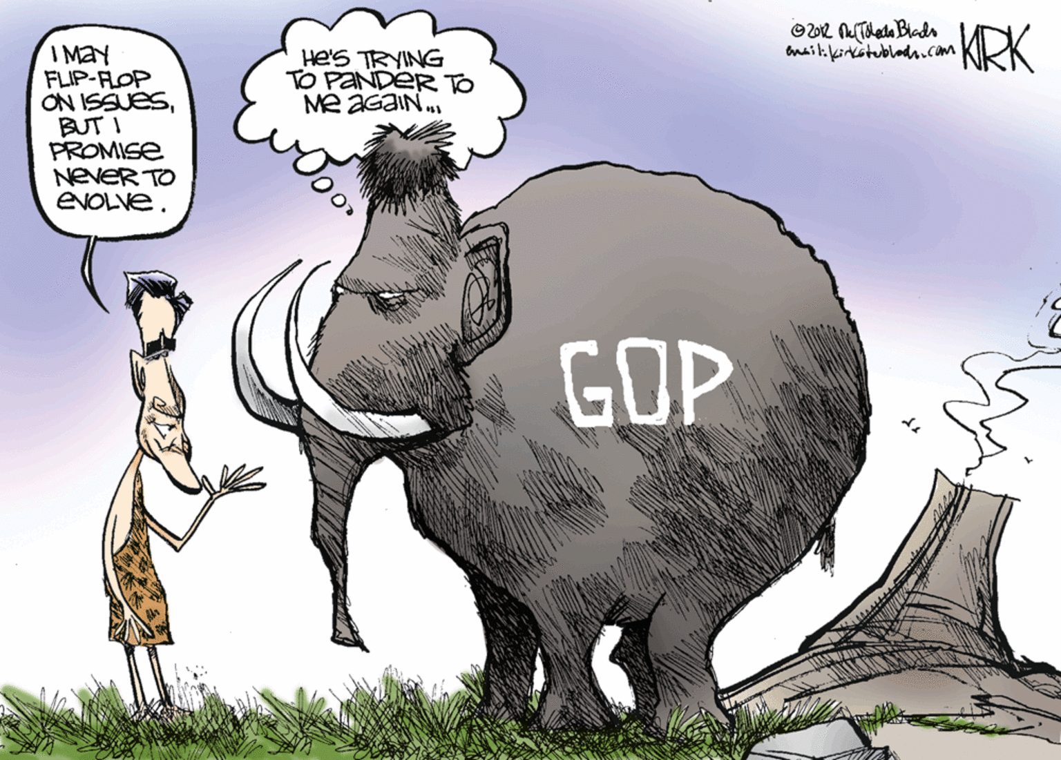 Illustration OCR: KRK bnail:kirkstublod.com I MaN FLIP-ROP ON ISSUESBUT I PROMISE NEVER TO ENOLVE. He's TRYING TO PANDERTO Me AGAIN GOP KRK bnail:kirkstublod.com I MaN FLIP-ROP ON ISSUESBUT I PROMISE NEVER TO ENOLVE. He's TRYING TO PANDERTO Me AGAIN GOP