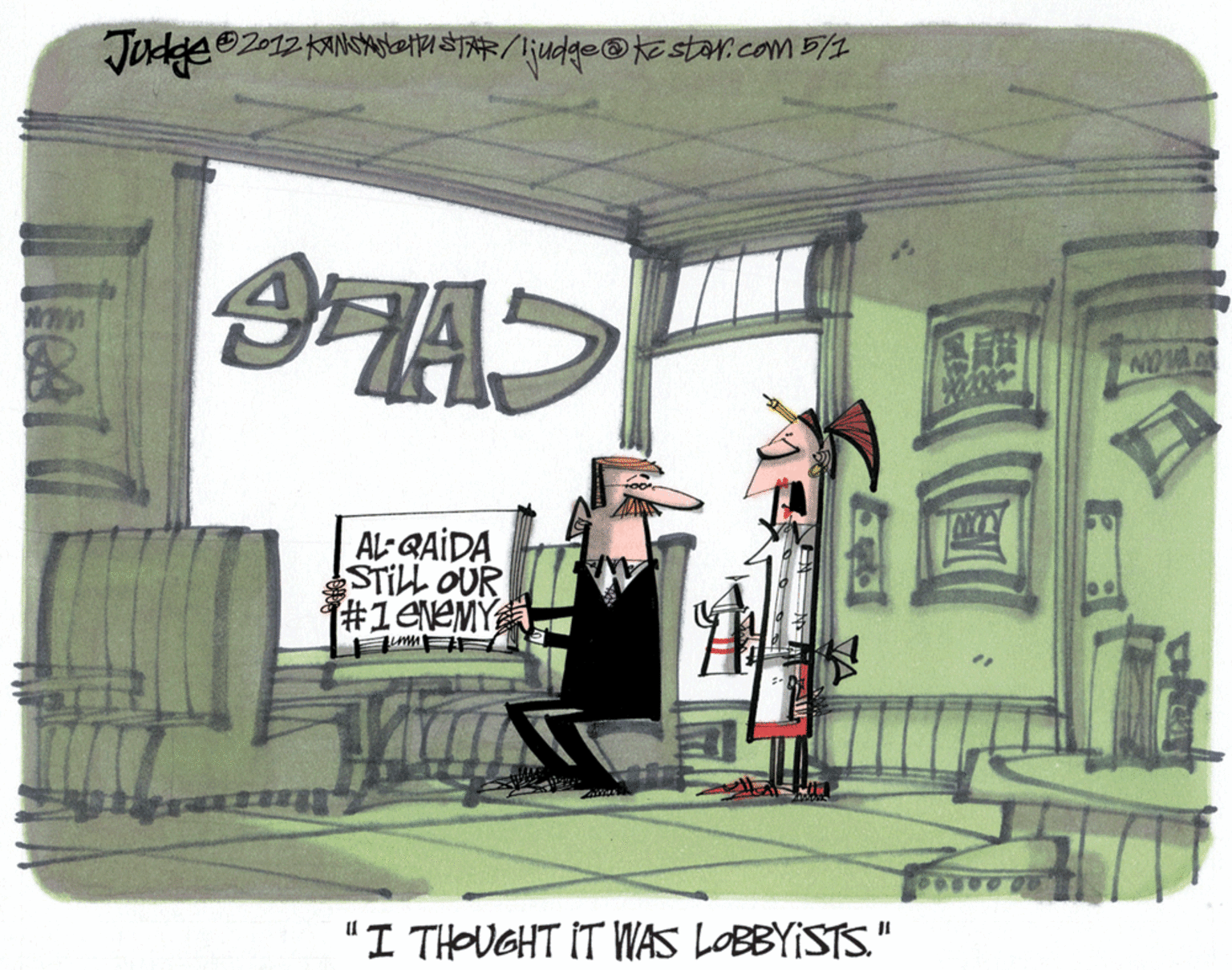 Painting OCR: NOVA Al- QAIDA STILL OUR #1eveMY "I THOUGHT IT WAS LOBBYISTS." NOVA Al- QAIDA STILL OUR #1eveMY "I THOUGHT IT WAS LOBBYISTS."