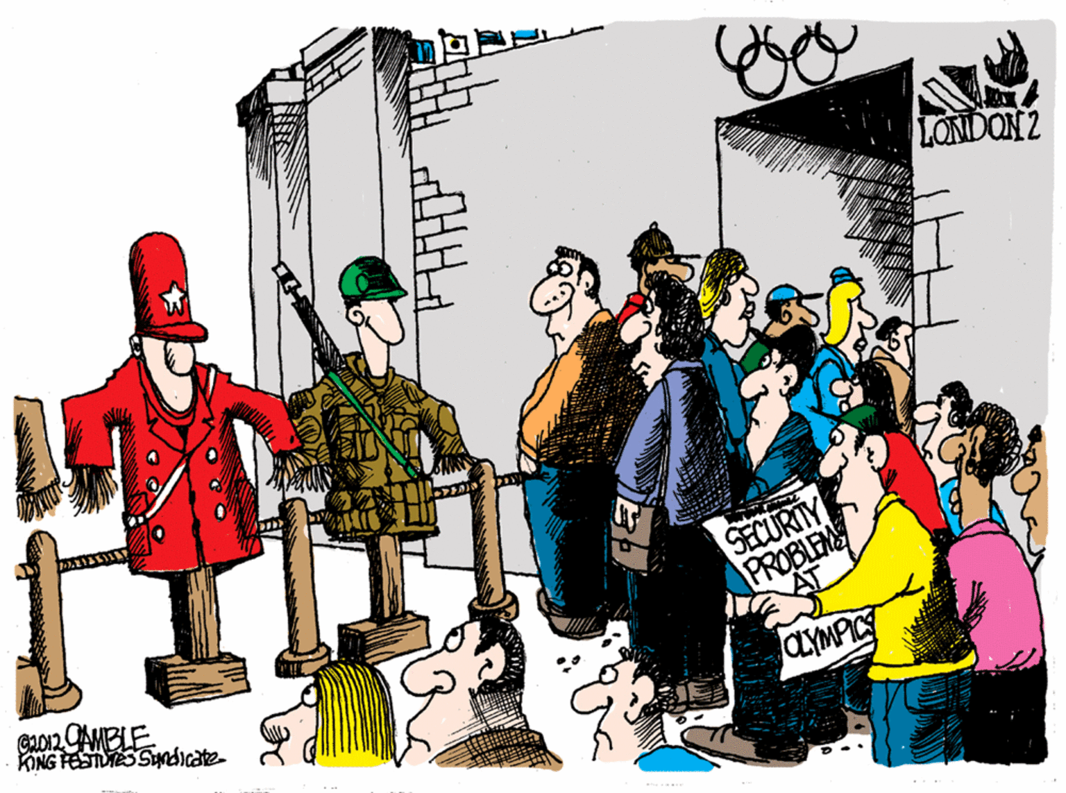 Fictional character OCR: LONDON 2 SECURTY PROBLEM Go12 CAMBLE KING FESTUESSnicate LLYMPIC LONDON 2 SECURTY PROBLEM Go12 CAMBLE KING FESTUESSnicate LLYMPIC