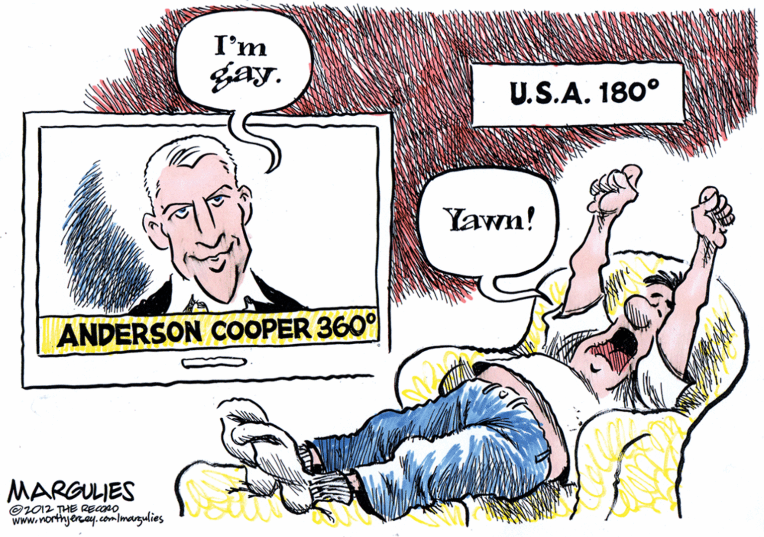 Font OCR: I'm gay. U.S.A. 180° Yawn! ANDERSON COOPER 360° MARGULIES O1012 THE RECORO www.nortnjeney.com/margulies I'm gay. U.S.A. 180° Yawn! ANDERSON COOPER 360° MARGULIES O1012 THE RECORO www.nortnjeney.com/margulies