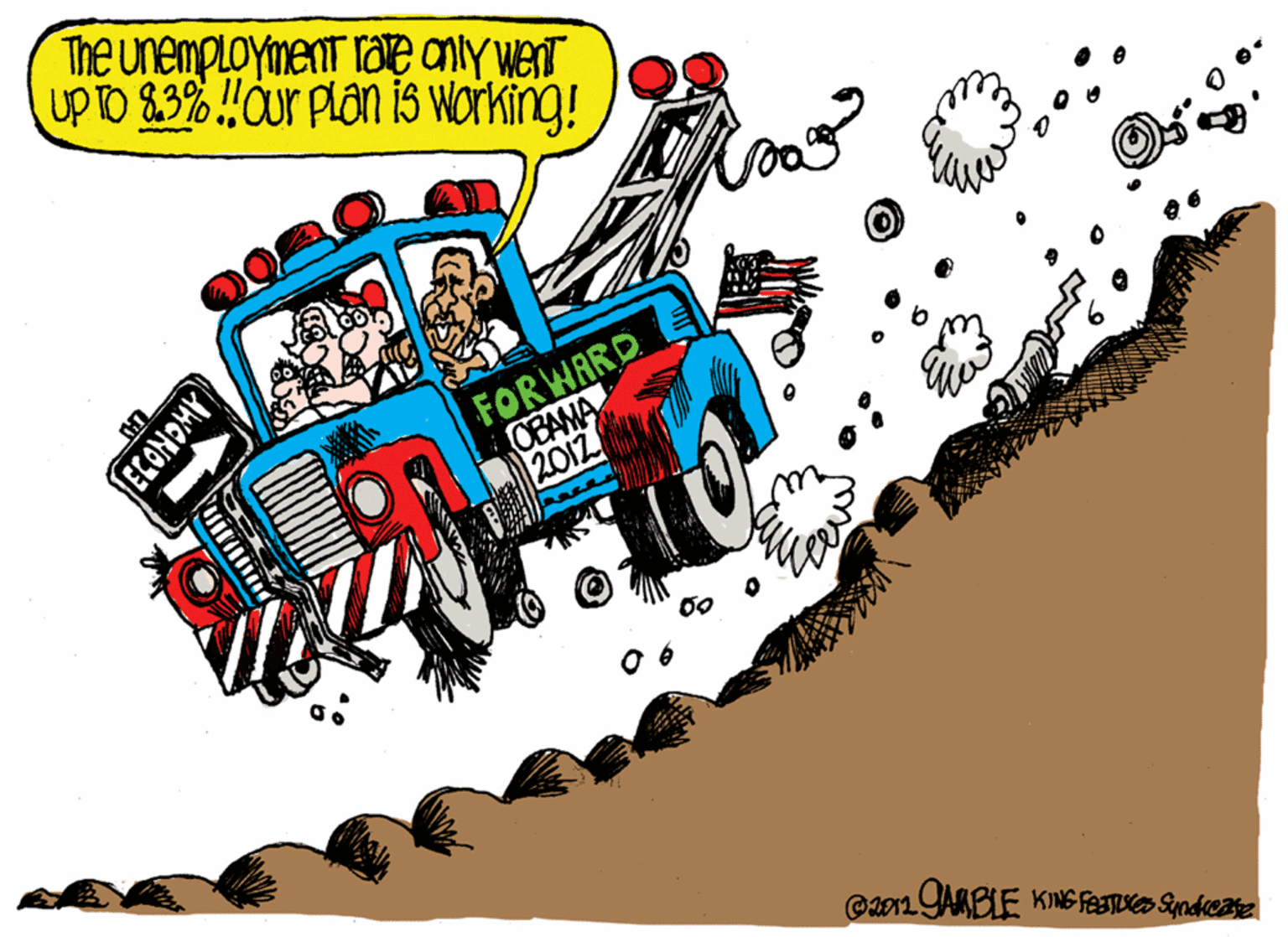 Illustration OCR: The unempLoyimenT Iae anly wenT UPD 83% Our Plan i5 working! FORWARD OBAMA 2012 AWONOJ3 The unempLoyimenT Iae anly wenT UPD 83% Our Plan i5 working! FORWARD OBAMA 2012 AWONOJ3