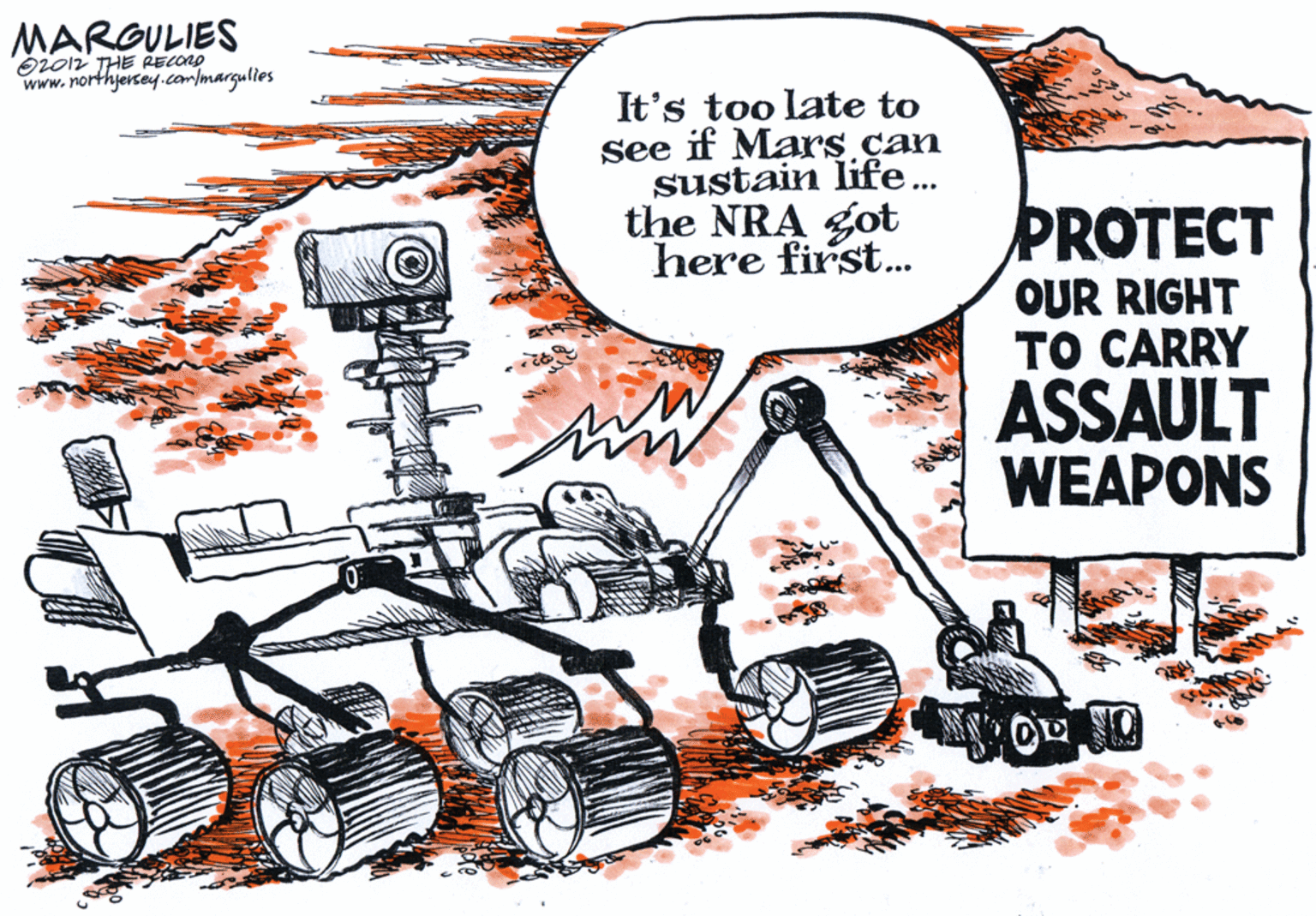 Ink OCR: MARGULIES Ozo1z THE RECOno www.northjersey.com/margulles It's too late to see if Mars can sustain life.. the NRA got here first.. PROTECT OUR RIGHT TO CARRY ASSAULT WEAPONS MARGULIES Ozo1z THE RECOno www.northjersey.com/margulles It's too late to see if Mars can sustain life.. the NRA got here first.. PROTECT OUR RIGHT TO CARRY ASSAULT WEAPONS