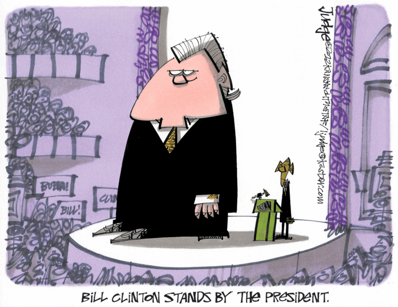 Magenta OCR: BUA! BILL CLINTON STANDS BY THE PRESIDENT. ?? BUA! BILL CLINTON STANDS BY THE PRESIDENT. ? ?