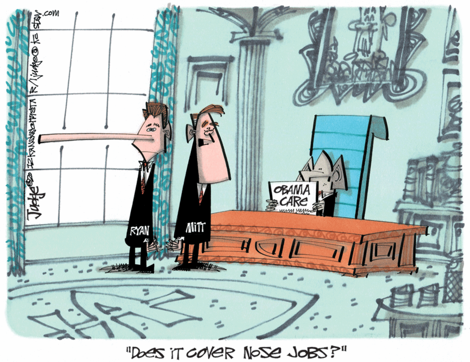 Painting OCR: .com OBAMA CARE RYAN MIT DE "Does IT COVER NOSE JOBS?" .com OBAMA CARE RYAN MIT DE "Does IT COVER NOSE JOBS?"