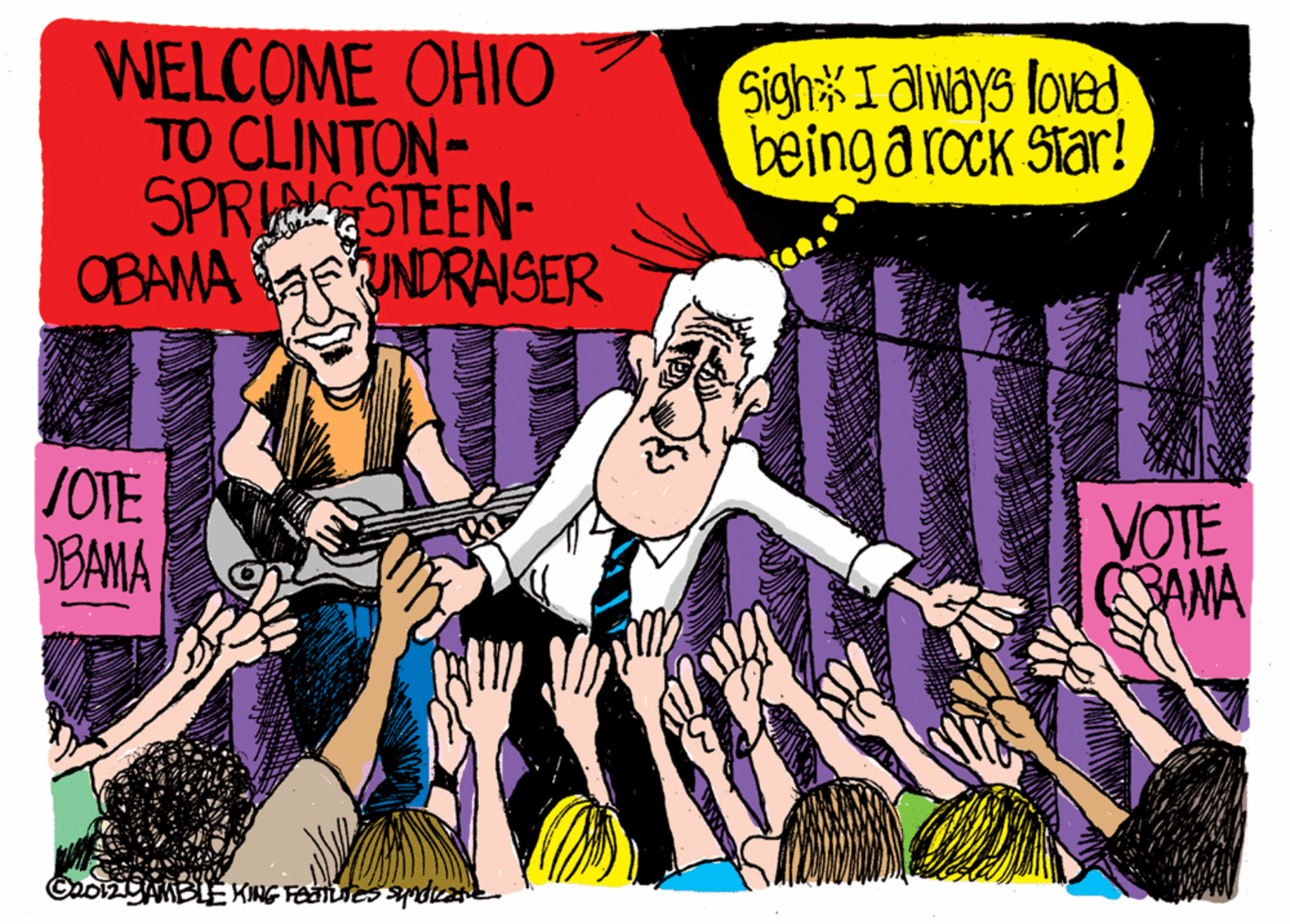 Event OCR: WELCOME OHIO TO CLINTON- SPRI STEEN- OBAMA UNDRASER Sigh I always loved beingarock Star! JOTE BAMA VOTE SAMA AMBLE XING FO esSndcat WELCOME OHIO TO CLINTON- SPRI STEEN- OBAMA UNDRASER Sigh I always loved beingarock Star! JOTE BAMA VOTE SAMA AMBLE XING FO esSndcat