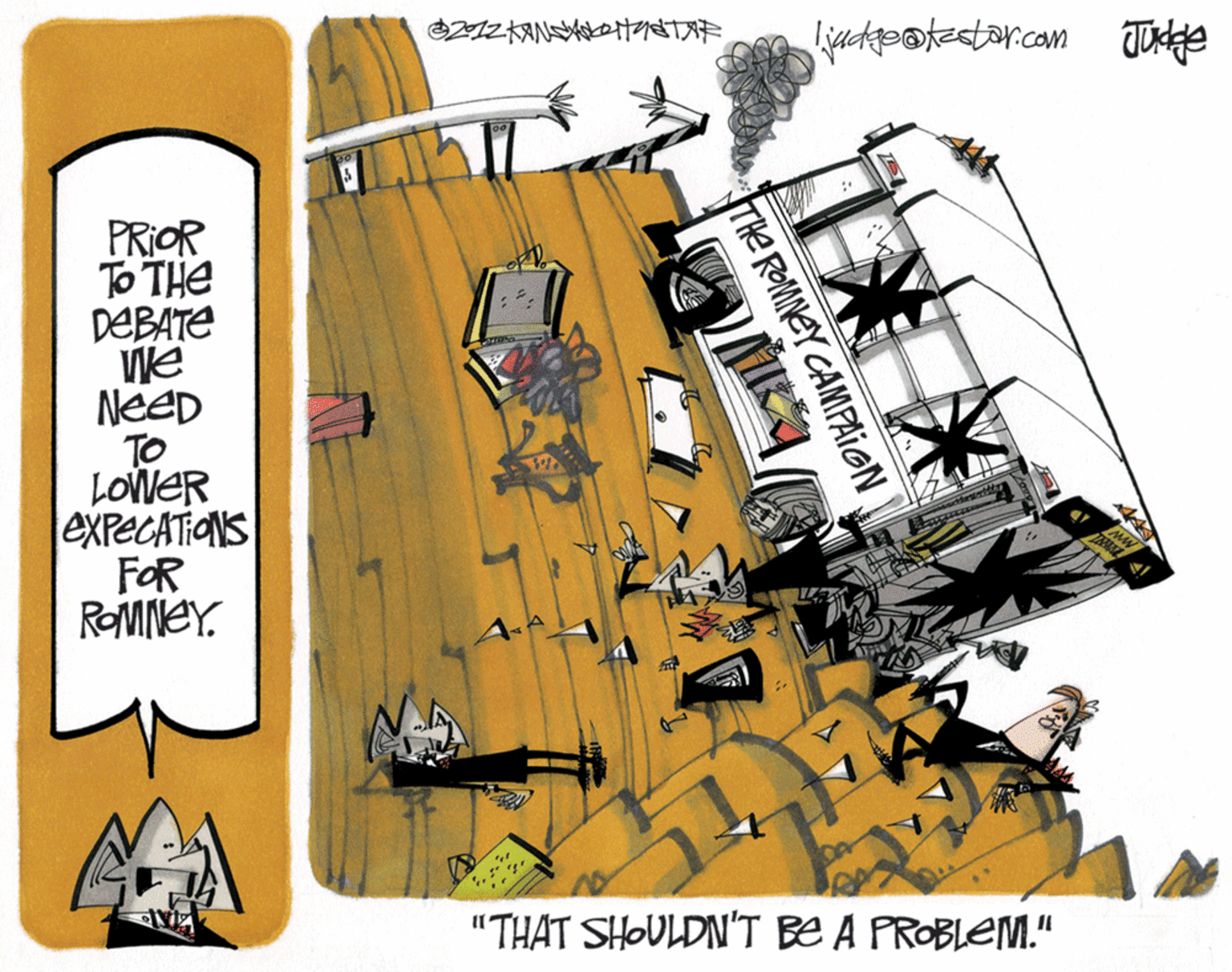 Graphic design OCR: 2?N STAE PRIOR To THE DEBATE We NeeD TO LOWER expecATiONS FOR ROMNEY. A-A "THAT SHOULDN'T BE A PROBLEM." THE ROMNEY CAMPAIGN 2 ? N STAE PRIOR To THE DEBATE We NeeD TO LOWER expecATiONS FOR ROMNEY. A-A "THAT SHOULDN'T BE A PROBLEM." THE ROMNEY CAMPAIGN