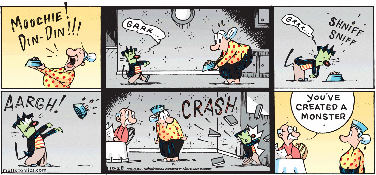 Parallel OCR: SHNIFF GRA.. MOOCHIE! DiN-DIN! SNIFF GRRR... you'VE CREATED A MONSTER AARGH! CRASH muttscomics.com SHNIFF GRA.. MOOCHIE! DiN-DIN! SNIFF GRRR... you'VE CREATED A MONSTER AARGH! CRASH muttscomics.com