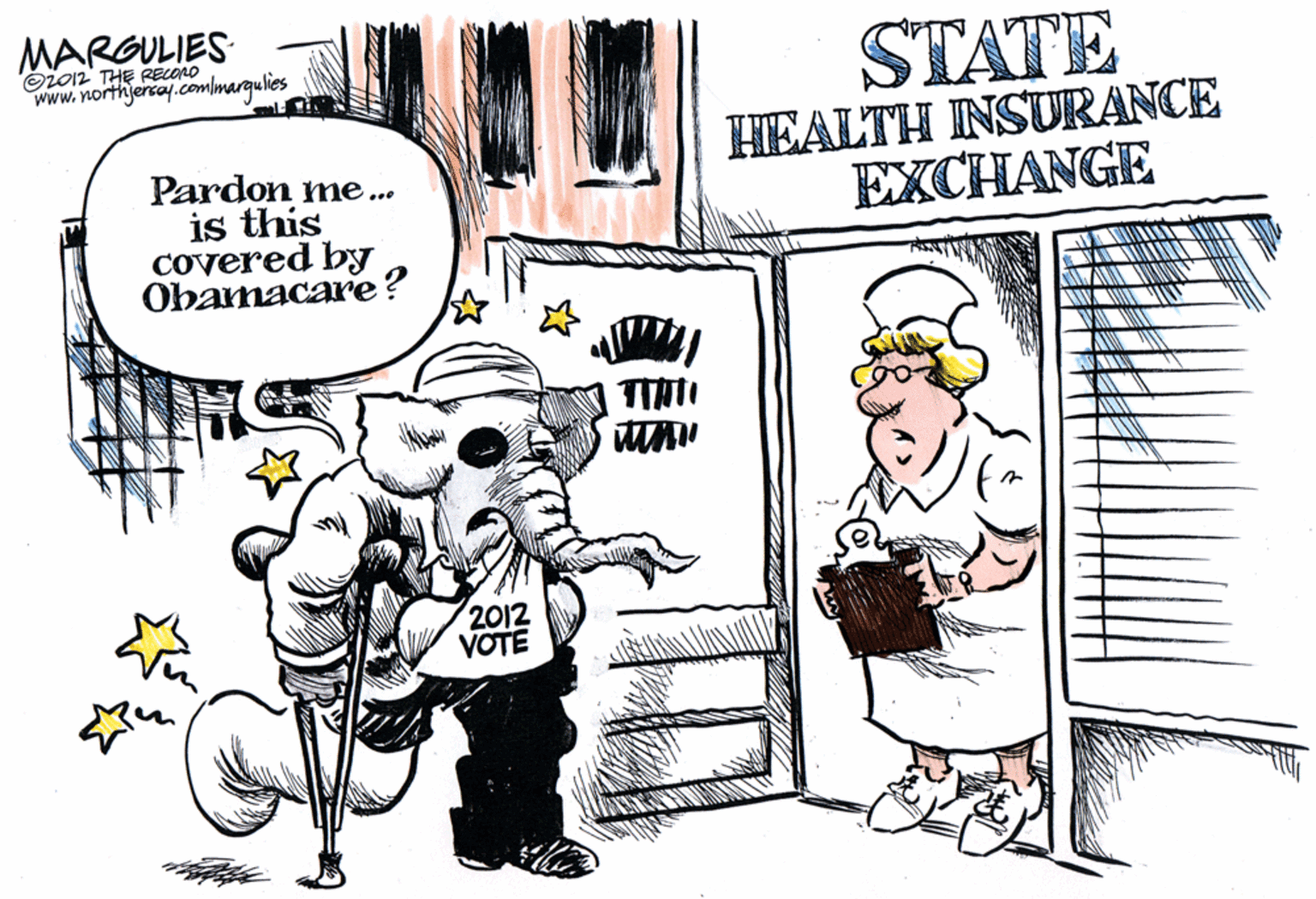 Comic book OCR: MARGULIES STATE HEALTH INSURANCE EXCHANGE O2012 THE RECORO www.northjerca.comlmargulies Pardon me.. is this covered by Obamacare? 2012 VOTE MARGULIES STATE HEALTH INSURANCE EXCHANGE O2012 THE RECORO www.northjerca.comlmargulies Pardon me.. is this covered by Obamacare? 2012 VOTE