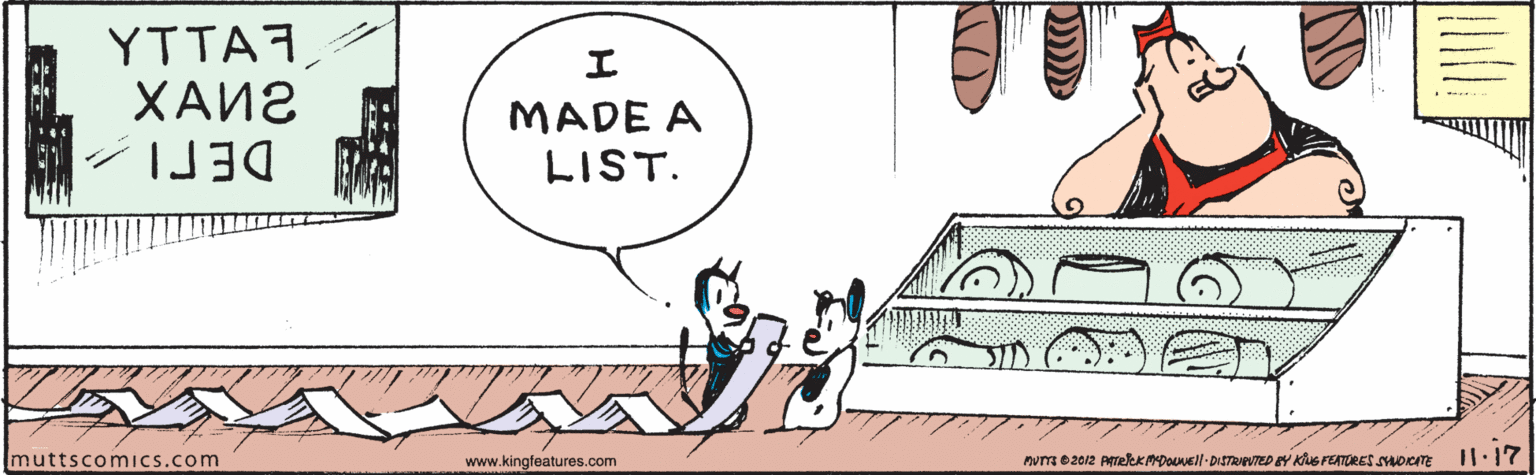 Line OCR: YTTA7XAN2 MADE A LIST. muttscomics.com www.kingfeatures.com I1.17 YTTA7XAN2 MADE A LIST. muttscomics.com www.kingfeatures.com I1.17