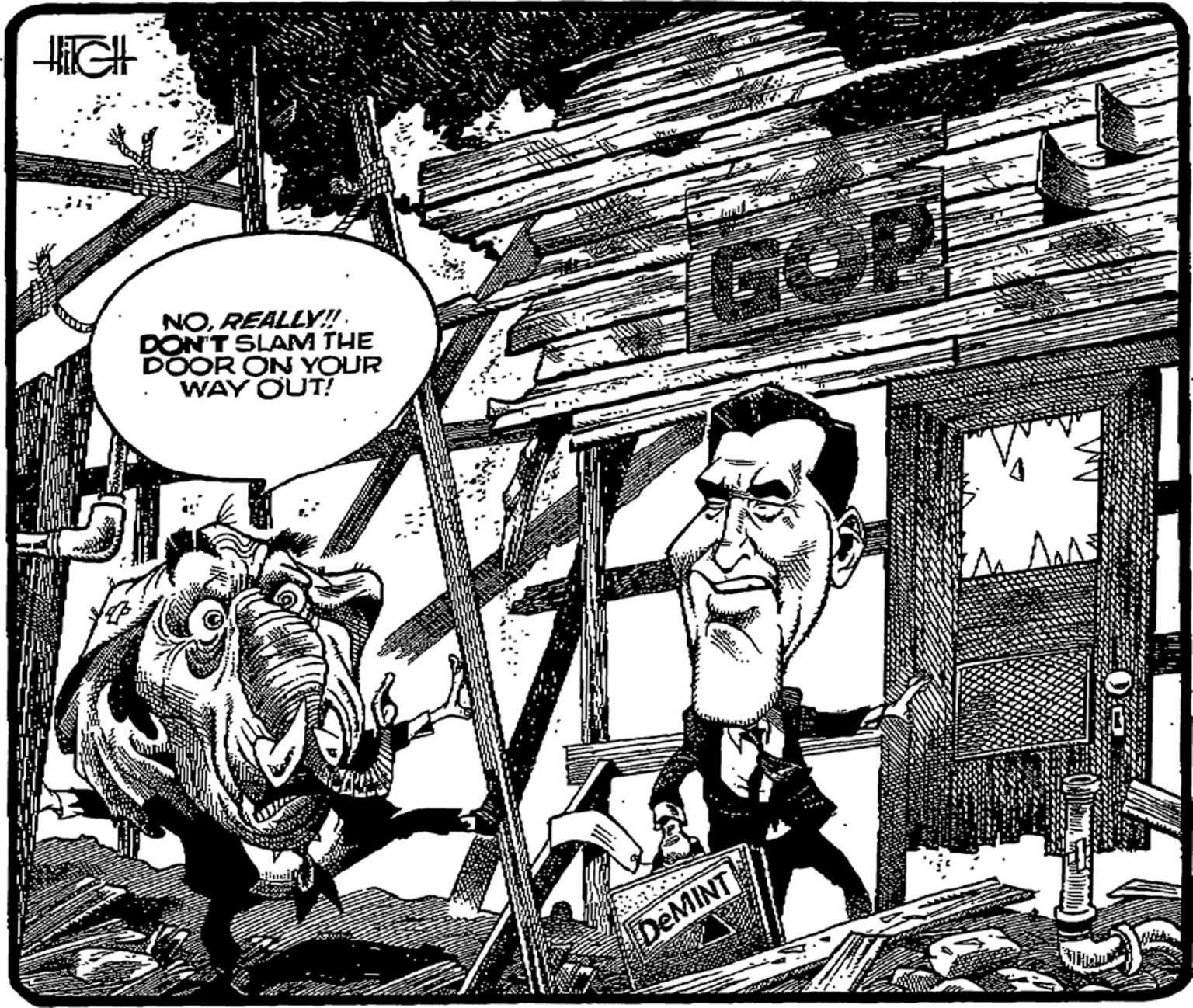 Drawing OCR: NOREALLY!. DON'T SLAM THE DOOR ON YOUR WAY OUT? DEMINT NOREALLY!. DON'T SLAM THE DOOR ON YOUR WAY OUT? DEMINT